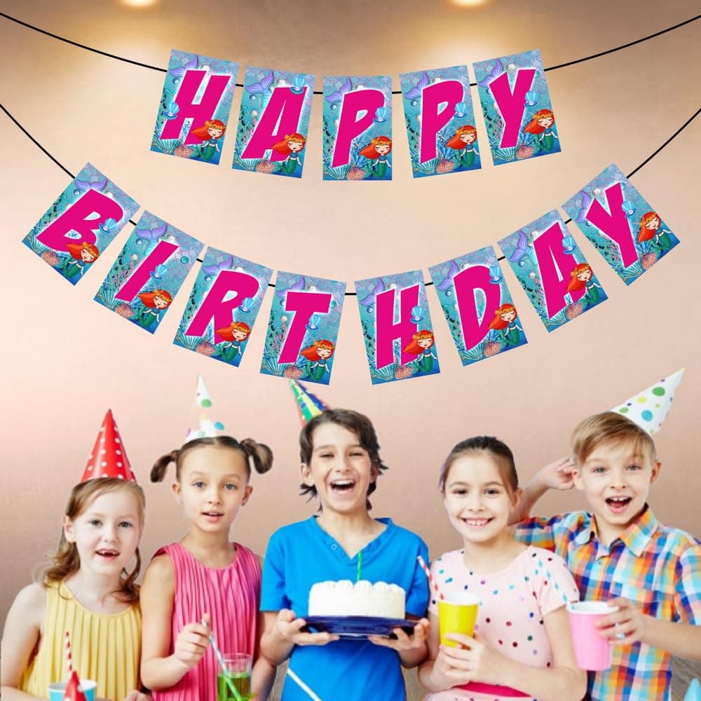 Balloonistics Mermaid Underwater Theme Happy Birthday Banner – Magical Ocean & Sea Bunting for Kids' Mermaid Birthday Party Decoration (Pack of 1) thumbnail 3