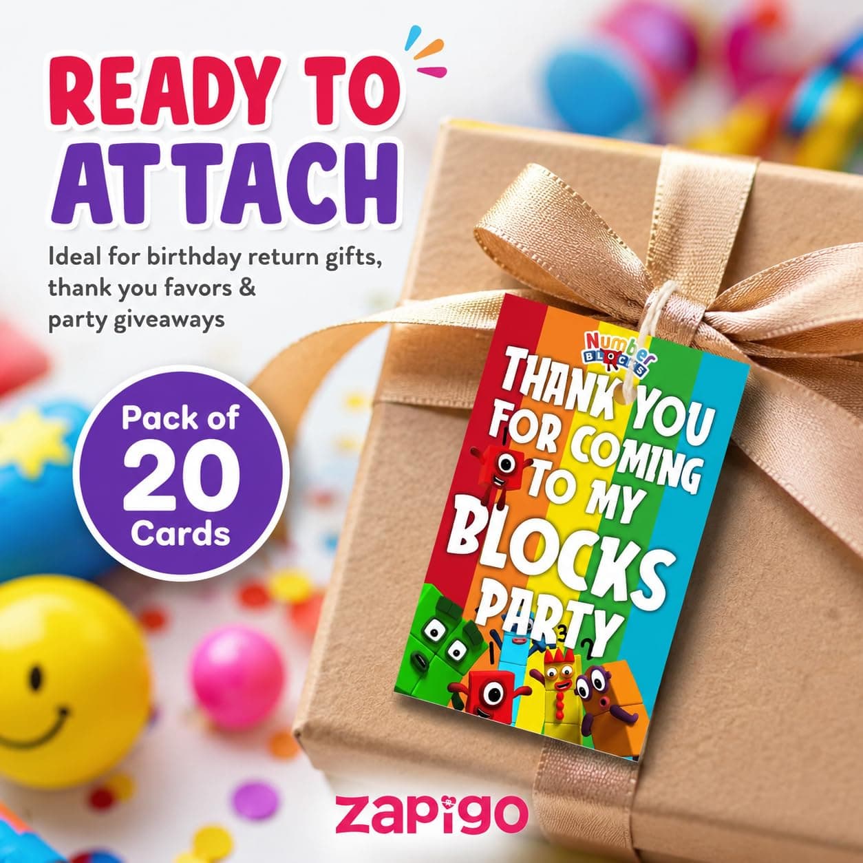 Balloonistics Number Blocks Theme Thank You Cards - Pack of 10 Math-Powered "Step Squad" Note Cards with Envelopes - Double-Sided Cardstock Fill-in Appreciation Cards for Kids, Educational Birthday Party Favors (Thank you Cards - Pack of 20) thumbnail 3