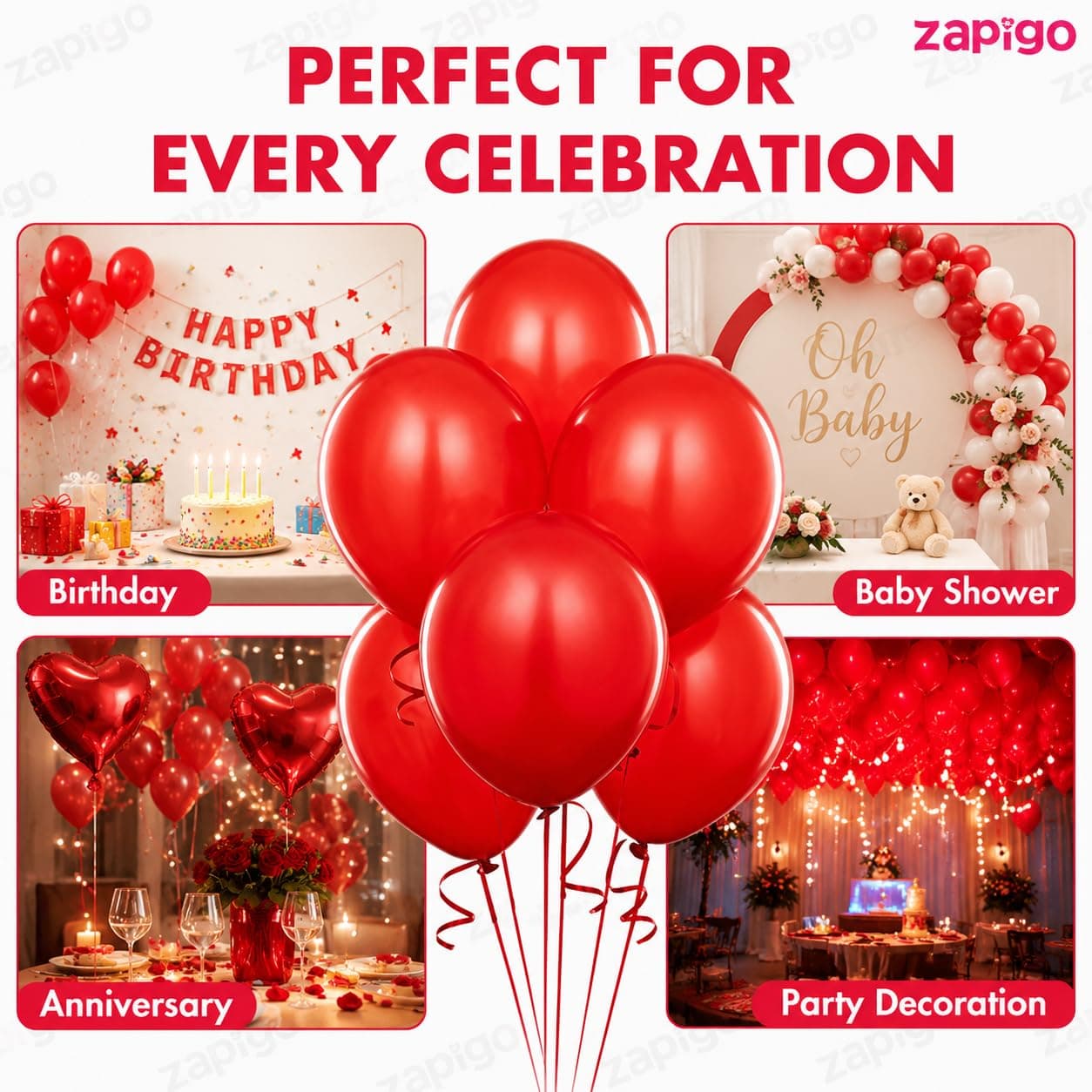 Balloonistics 10 Inch (Pack Of 50) Balloons for Birthday Decoration, Decoration for Weddings, Engagement, Baby Shower, 1st Birthday, Anniversary Party, Birthday Party supplies (Red) thumbnail 5