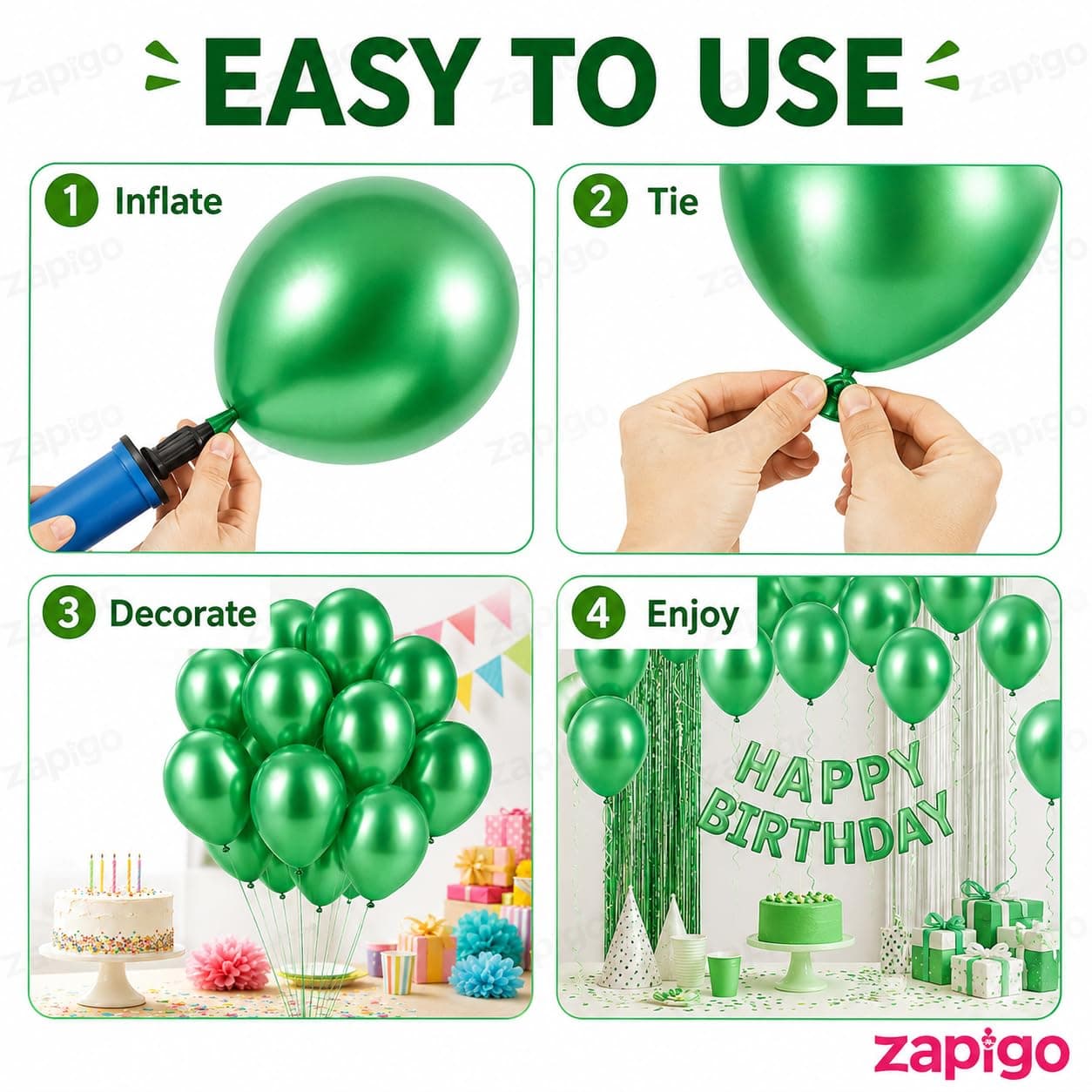Balloonistics 25-Pack Metallic Pearl Finish Green Latex Balloons – Shiny Lush Green Balloons for Birthday, Jungle Theme, Christmas & Garden Party Decoration thumbnail 7