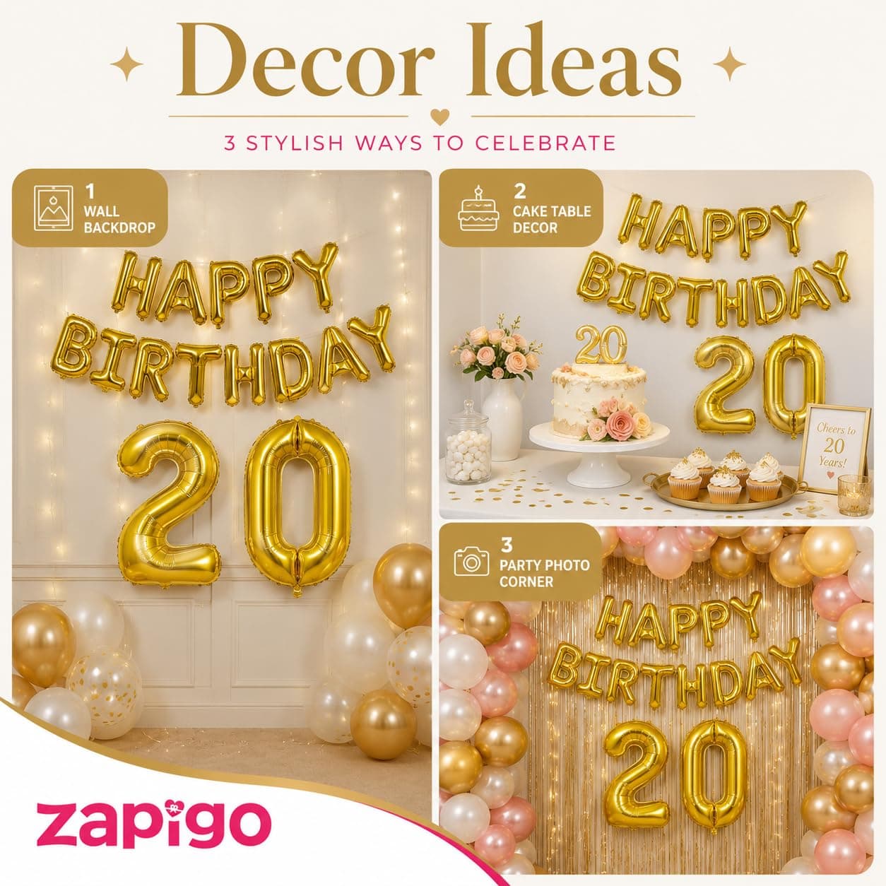 Balloonistics Happy Birthday Letter Golden Foil Balloons and Number Golden Foil Balloon for Party Decoration (Number 20) thumbnail 5