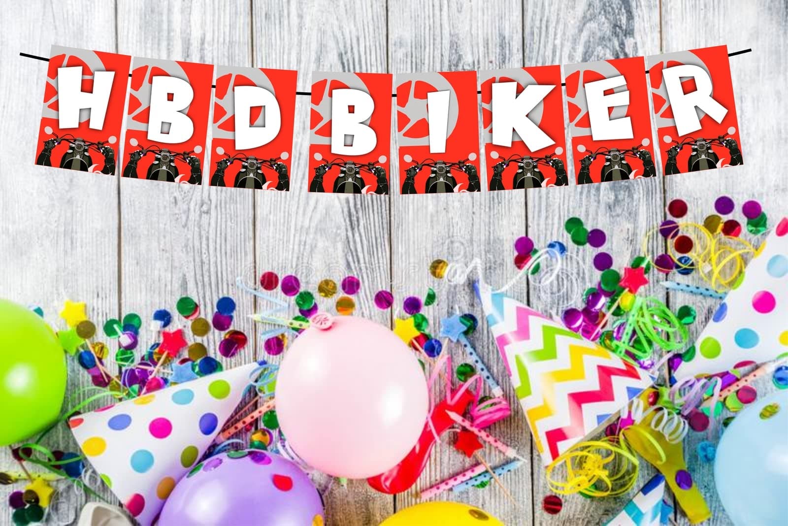 Balloonistics Biker Theme Happy Birthday Banner - Motorcycle & Racing Cardstock Bunting for Boys & Mens Birthday Decorations - Dirt Bike, Harley & Chopper Theme Party Supplies, Backdrop Decor thumbnail 2