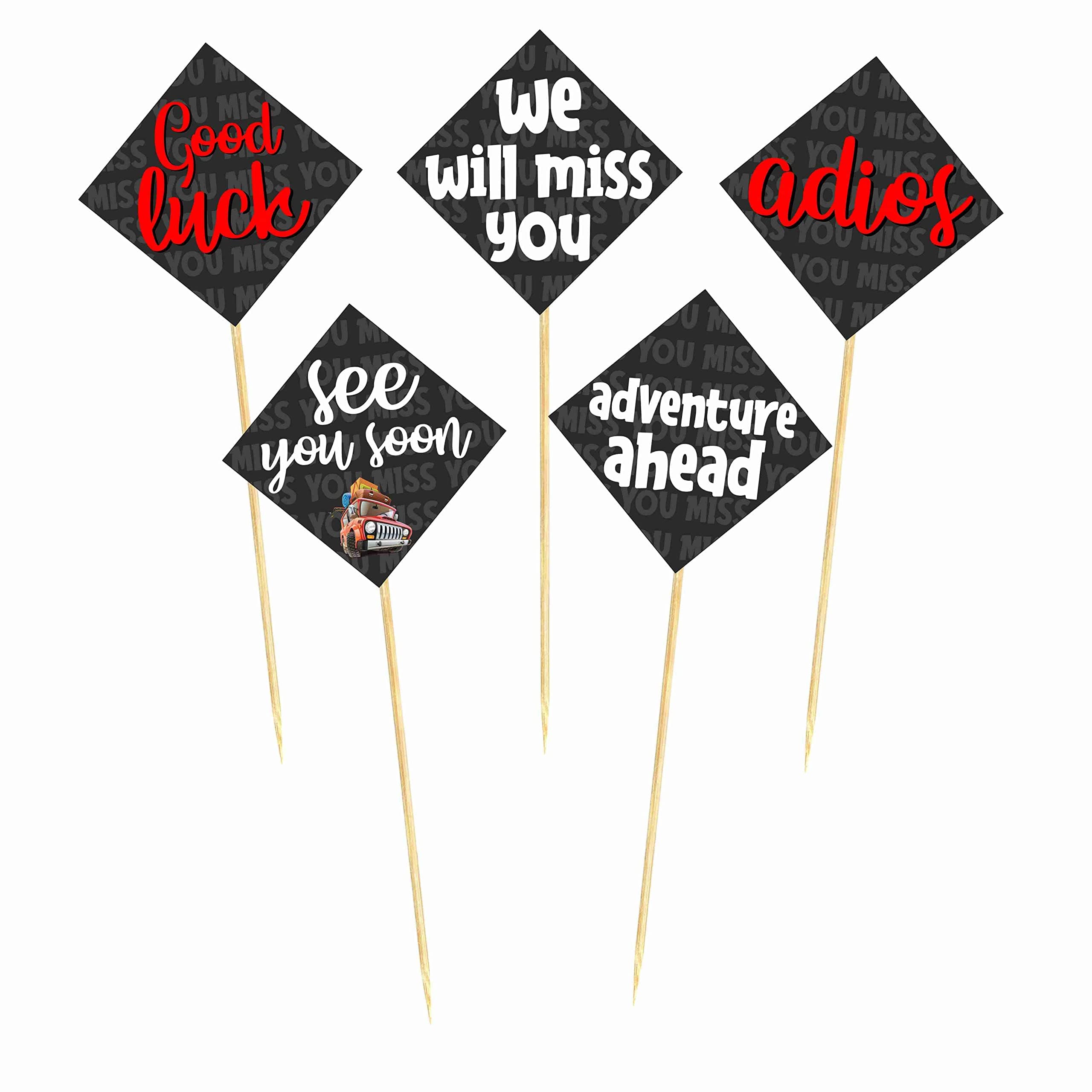 Balloonistics We Will Miss You Cake Topper - Premium Cardstock Toppers with Bamboo Sticks - Elegant Farewell, Retirement & Going Away Party Dessert Decor - (Cake Topper - Pack of 10) thumbnail 2