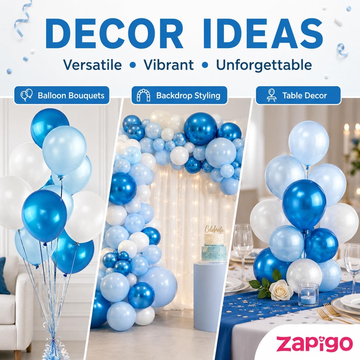 Balloonistics 50-Pack Metallic HD Dark Blue, Light Blue & White Latex Balloons – Shiny 3-Colour Combo for Baby Shower, Boys Birthday, Ocean Theme & Party Decoration thumbnail 3