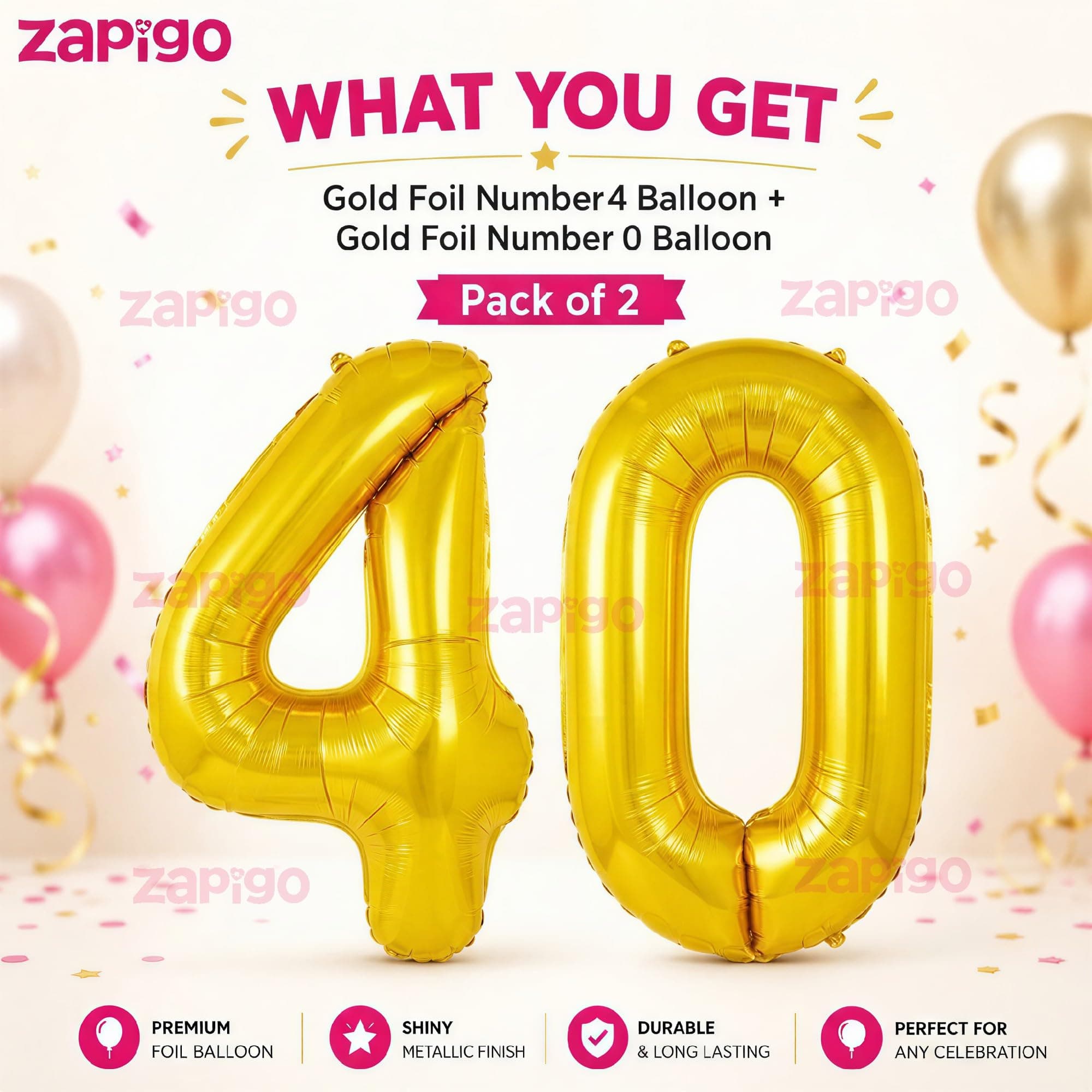 Balloonistics Number 40 Gold Foil Balloon – 17-Inch Metallic '40' Balloon Pack of 2 for 40th Birthday, Fabulous Forty & Milestone Party Decoration thumbnail 2