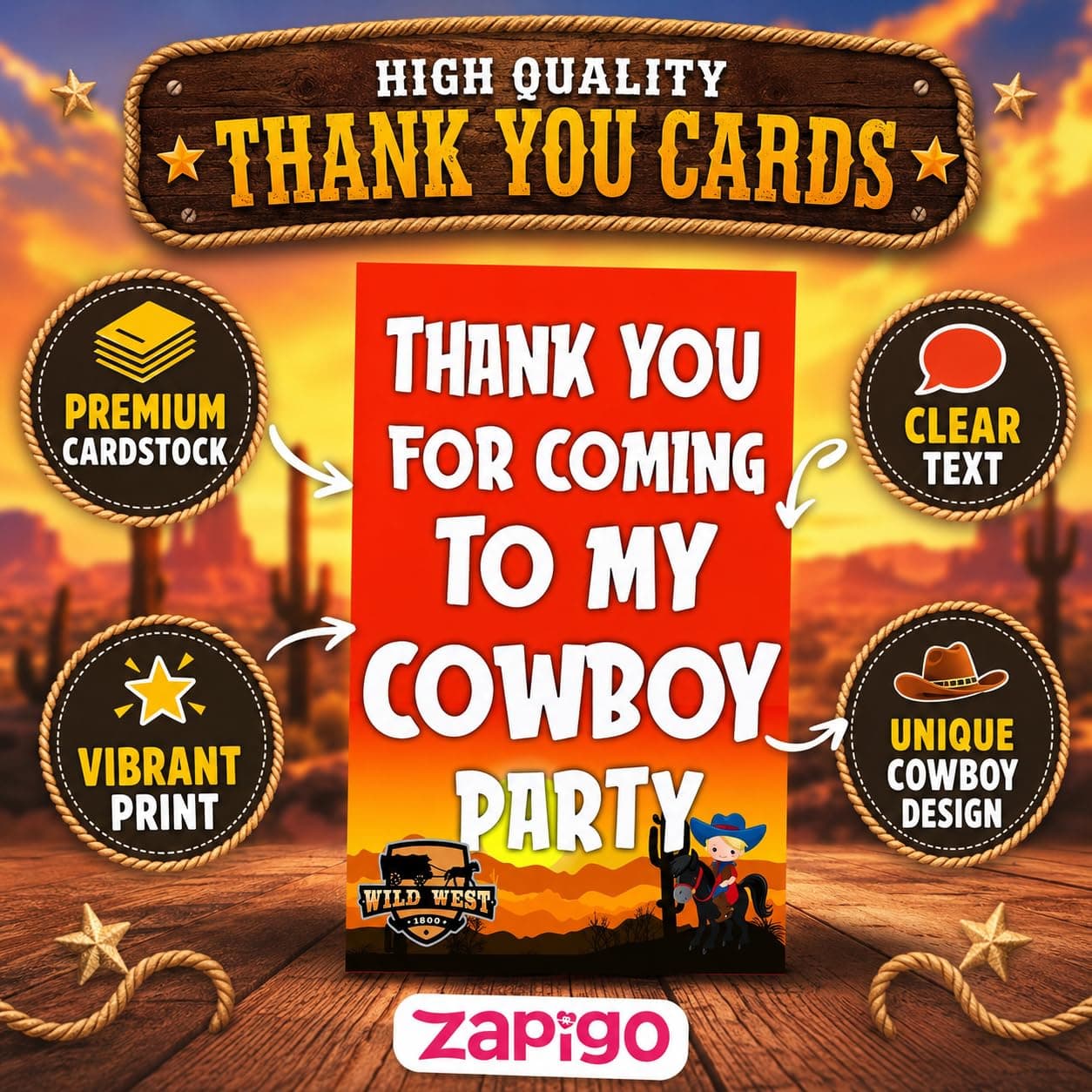 Balloonistics Cowboy Theme Thank You Cards - Pack of 20 Wild West Birthday Note Cards - Premium Cardstock Double-Sided "Thanks for Roping by" Stationery, Rustic Sheriff Badge & Boot Gratitude Cards (Thank you Cards - Pack of 20) thumbnail 5
