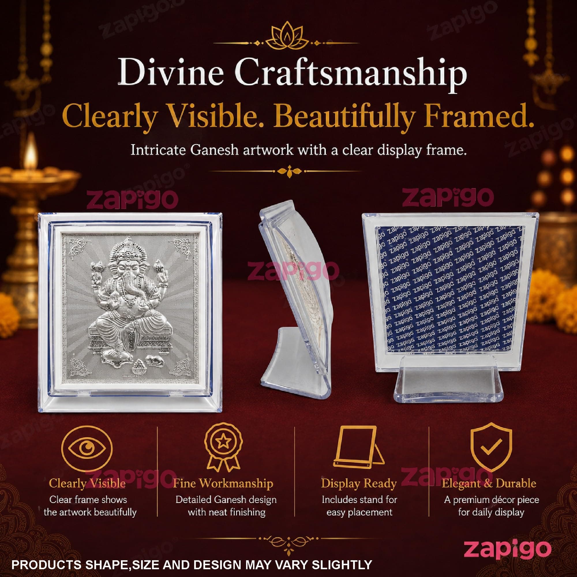 Habba Ganesha Frame Pooja Return Gift Combo for Women, Silver-Finish Acrylic with Stand, Traditional Haldi Kumkum Tambulam Hamper for Ganesh Chaturthi, Weddings, Gruhapravesam, Seemantham, Pack of 5 thumbnail 7