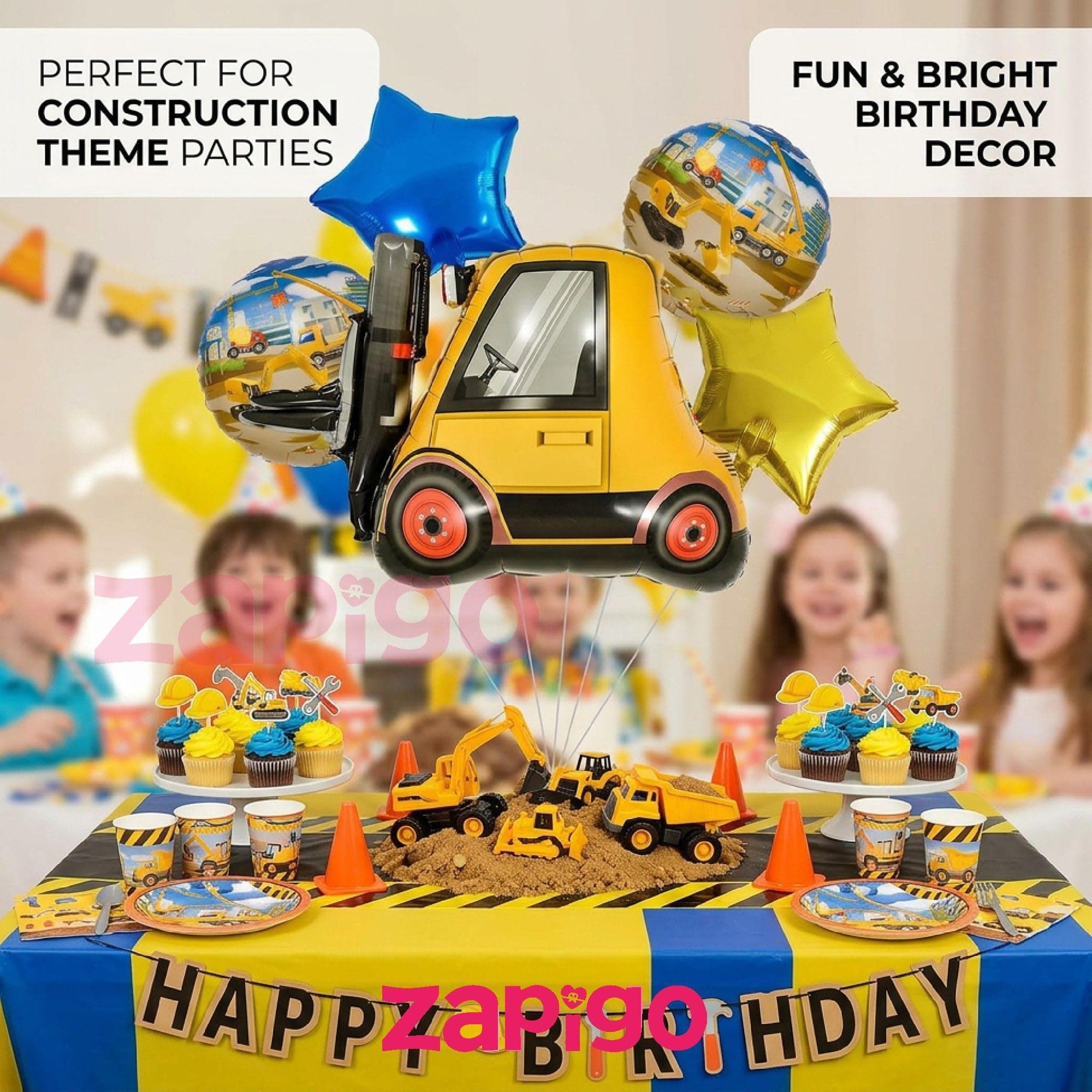 Balloonistics Fork Lift Construction Theme Happy Birthday Balloon Bouquet Pack Of 5 thumbnail 4