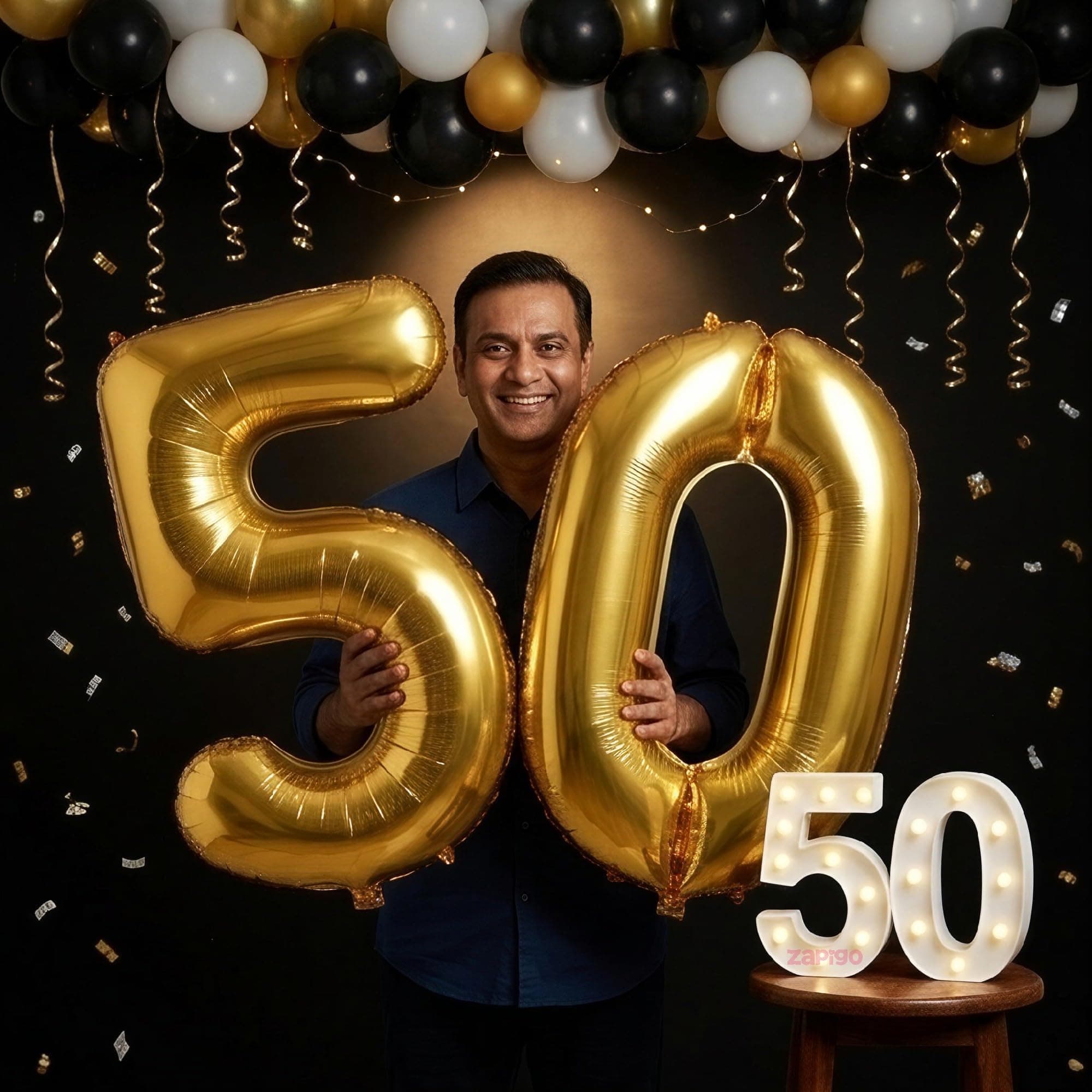 Balloonistics Gold 40-Inch Foil Number 50 Balloon with Matching LED Marquee Light - Combo Set for 50th Birthday, Anniversary, Party Decoration, Photo Booth Backdrop thumbnail 1