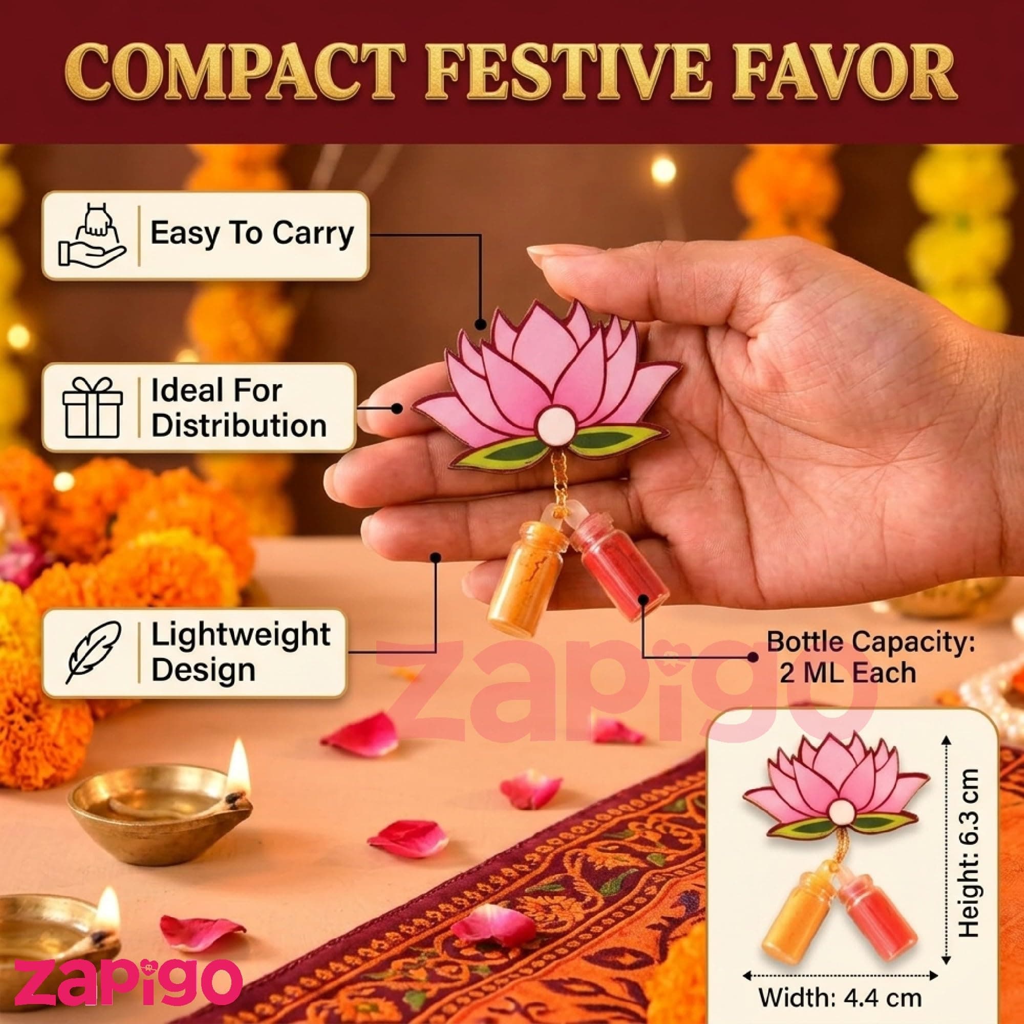 Habba Lotus Design Haldi Kumkum Set, Pasupu Kumkum Dome Glass Bottle, Traditional Return Gift for Pooja, Diwali, Navratri, Varalakshmi Vratham, Wedding & Festivals - Pack of 5 thumbnail 2