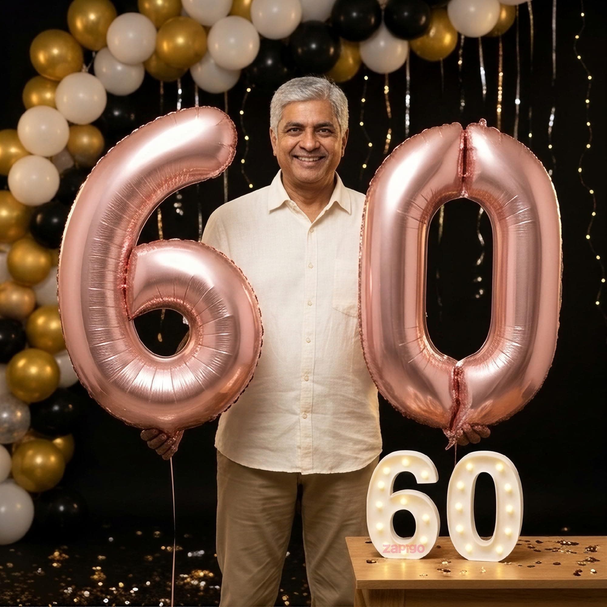 Balloonistics Rose Gold 40-Inch Foil Number 60 Balloon with Matching LED Marquee Light - Combo Set for 60th Birthday, Anniversary, Party Decoration, Photo Booth Backdrop thumbnail 1