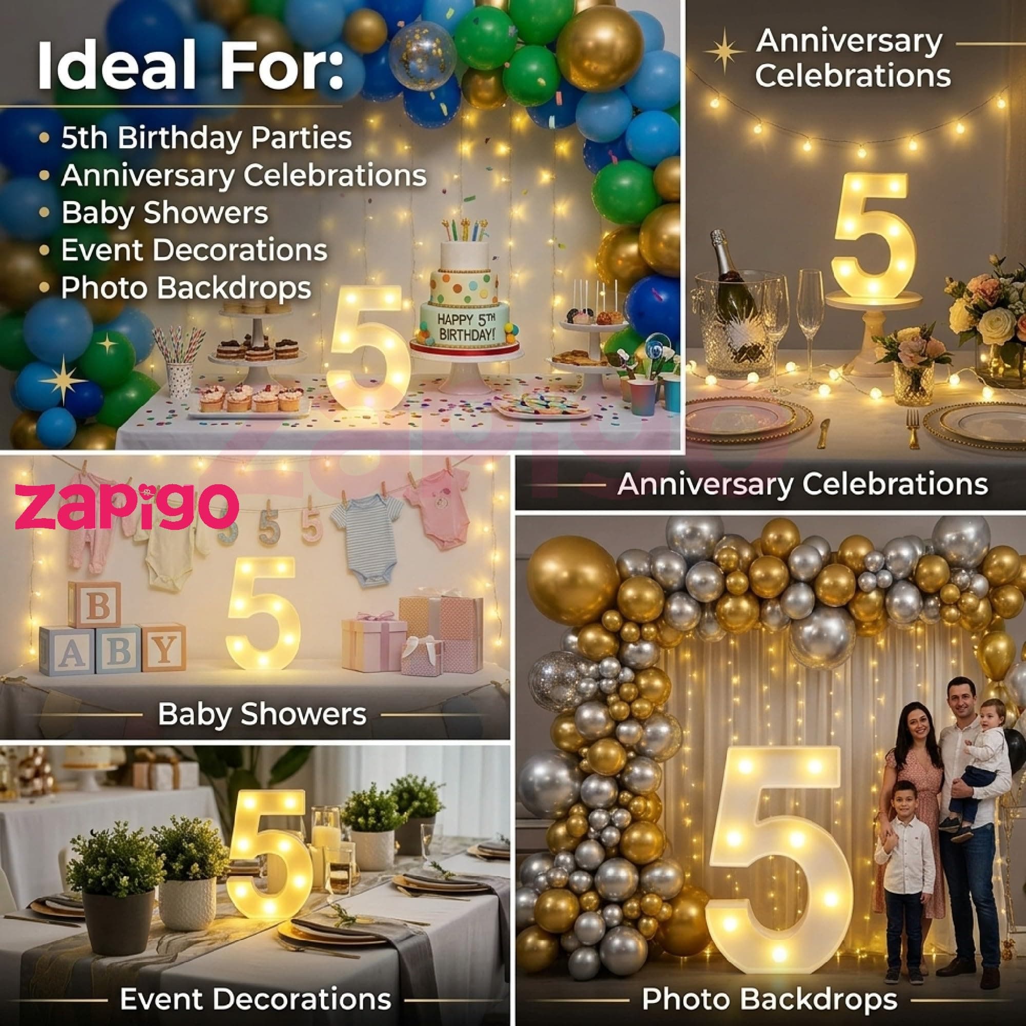 Balloonistics LED Marquee Number 5 Light - 9-Inch Cordless thumbnail 7