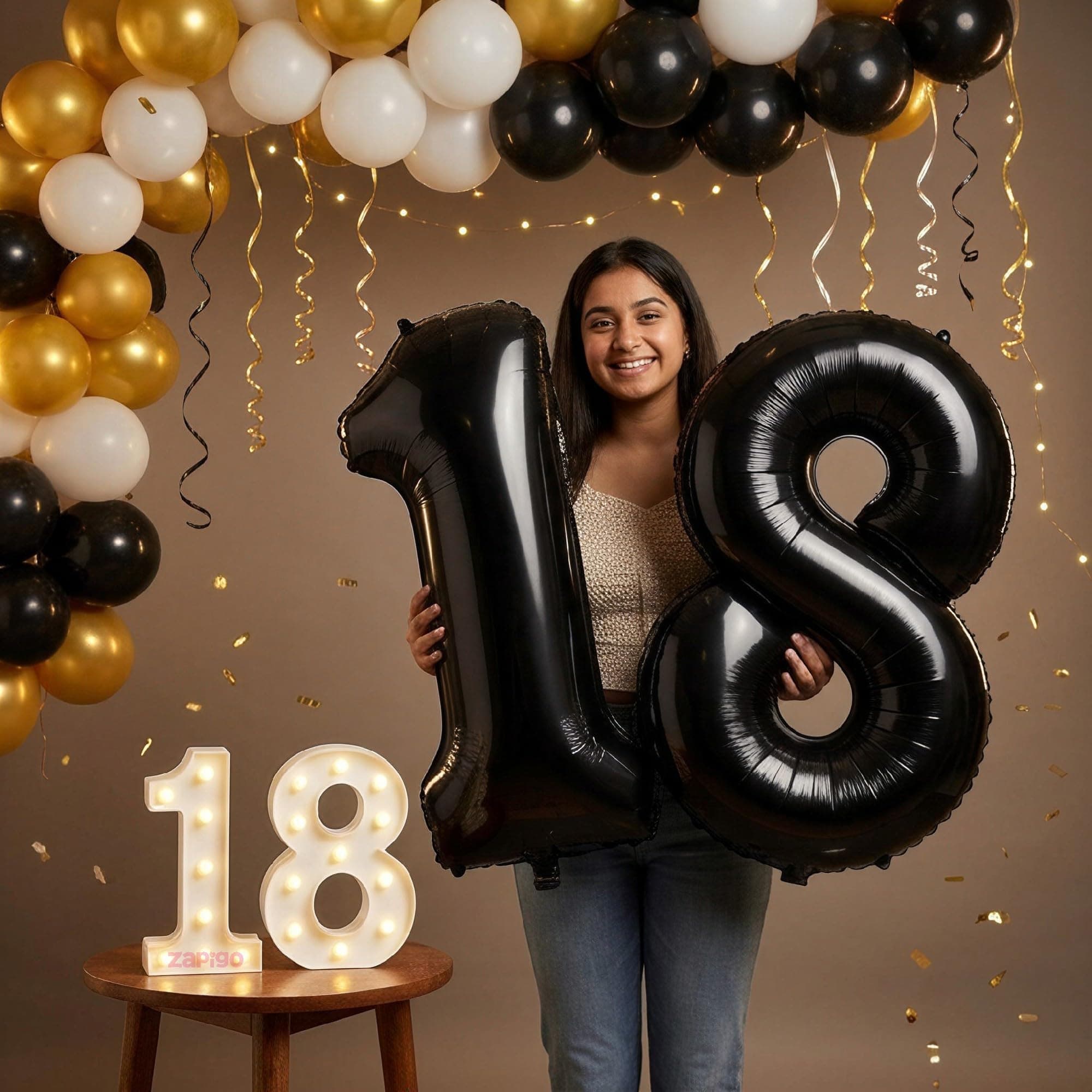Balloonistics Black 40-Inch Foil Number 18 Balloon with Matching LED Marquee Light - Combo Set for 18th Birthday, Anniversary, Party Decoration, Photo Booth Backdrop thumbnail 1