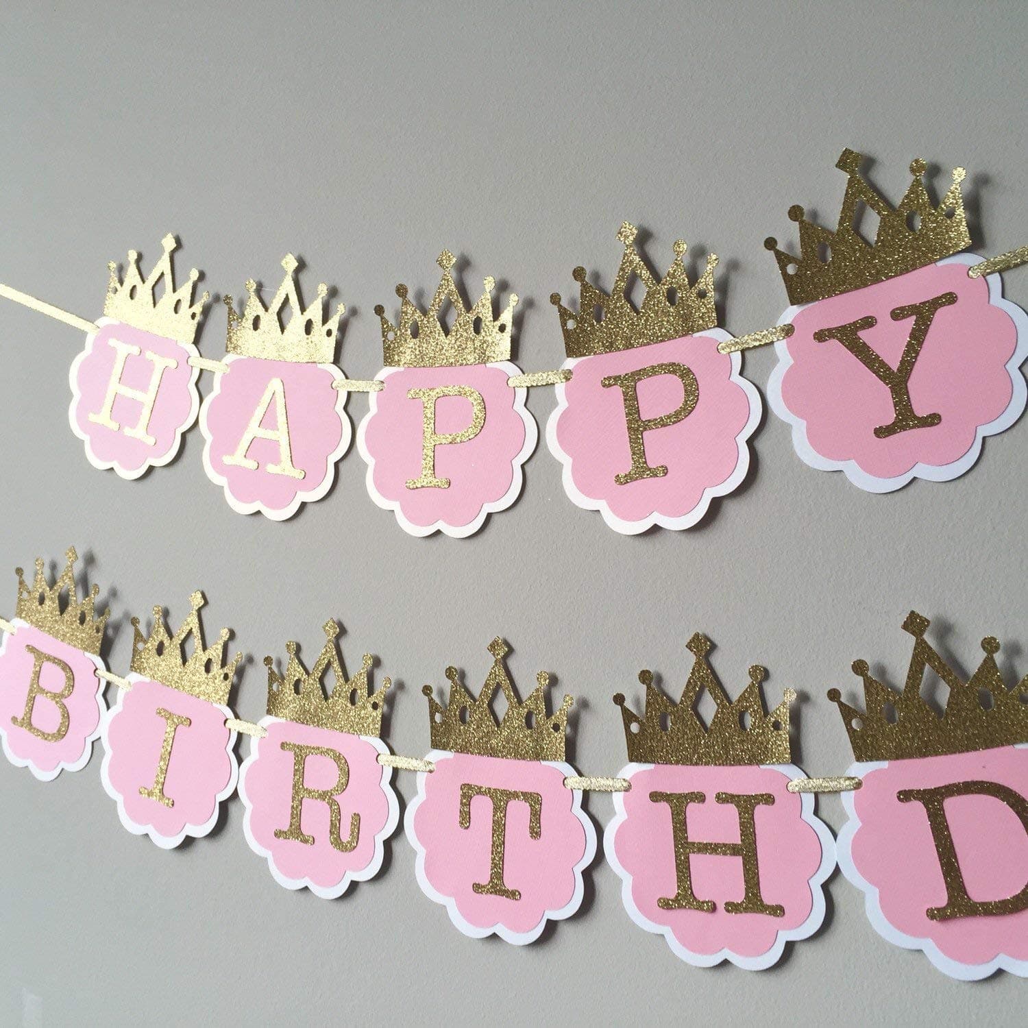 Balloonistics Happy Birthday Cardboard Banner with Glitter Crown – Pink & Gold Party Decoration Bundle for Girls Birthday Celebration & Photo Backdrop thumbnail 1