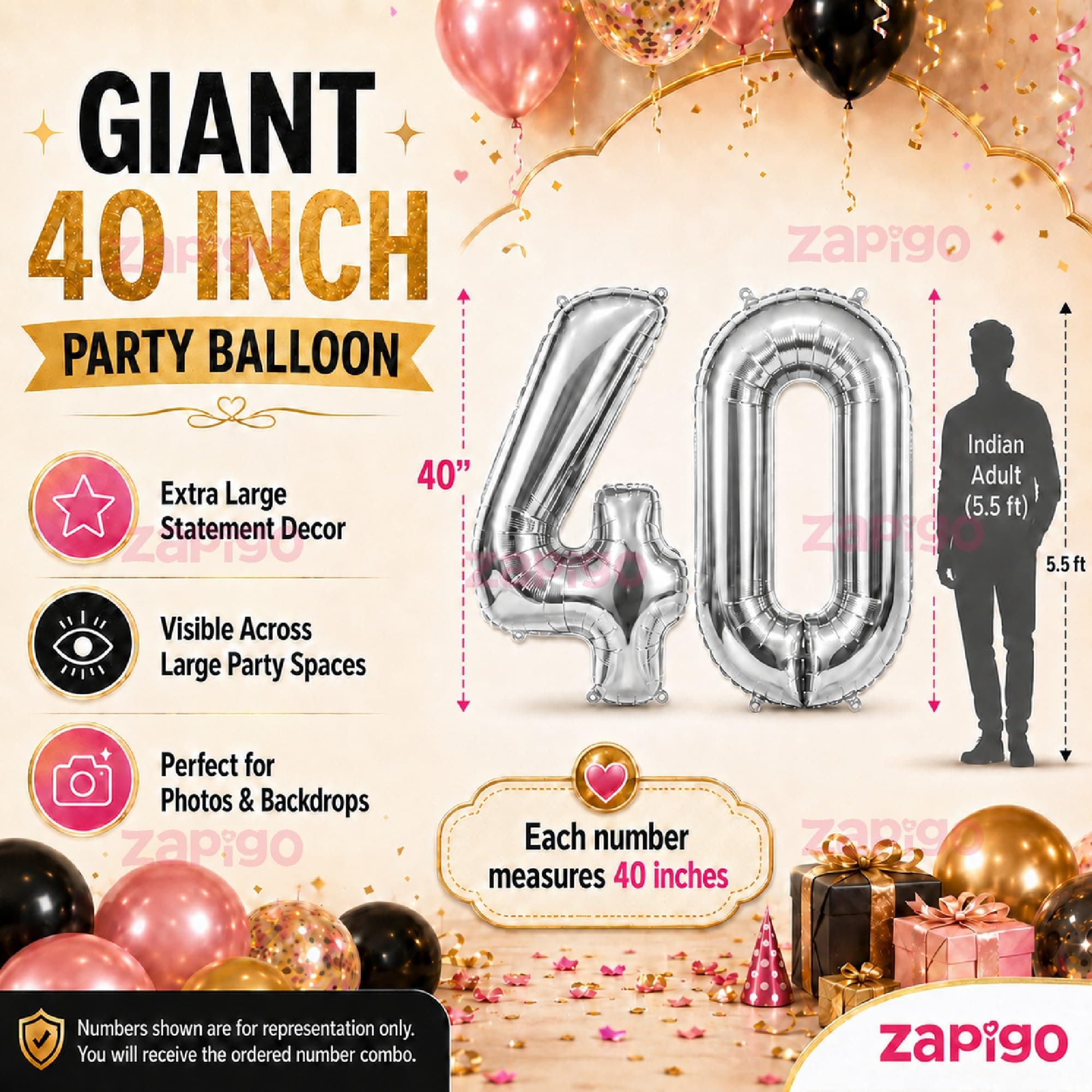 Balloonistics Silver 40-Inch Foil Number 9 Balloon - Helium or Air Fill for 9th Birthday, Anniversary, New Year Party Decoration, Photo Booth Backdrop, Cake Table Decor thumbnail 5