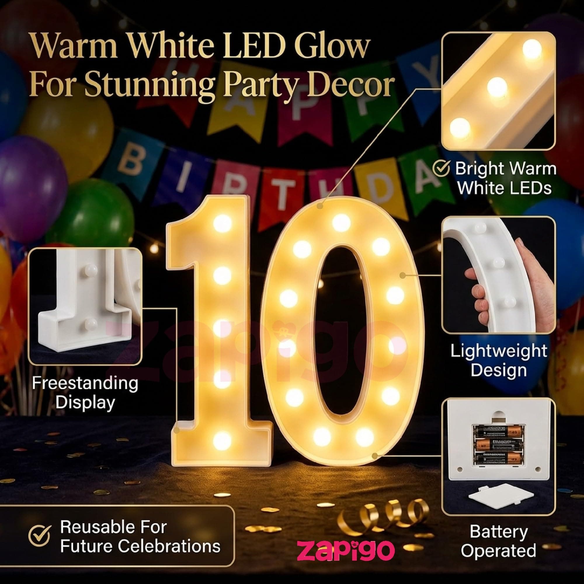 Balloonistics 55 Pcs 10th Birthday Decoration Kit – Number 10 Foil Balloons, Happy Birthday Banner, Latex Balloons & Arch Tools for Party Decorations, Milestone Celebrations, Photo Booth Backdrop thumbnail 2