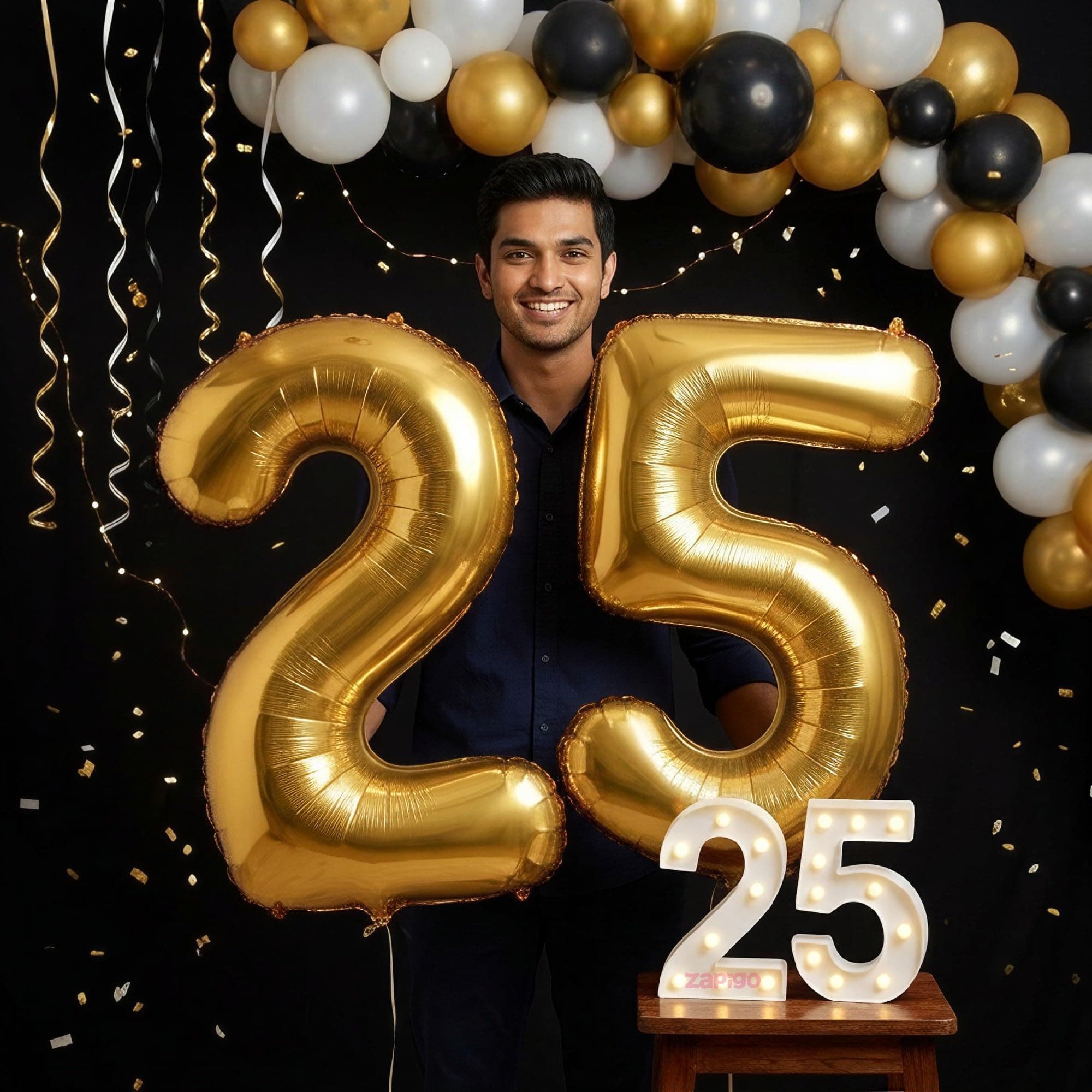 Balloonistics Gold 40-Inch Foil Number 25 Balloon with Matching LED Marquee Light - Combo Set for 25th Birthday, Anniversary, Party Decoration, Photo Booth Backdrop thumbnail 1