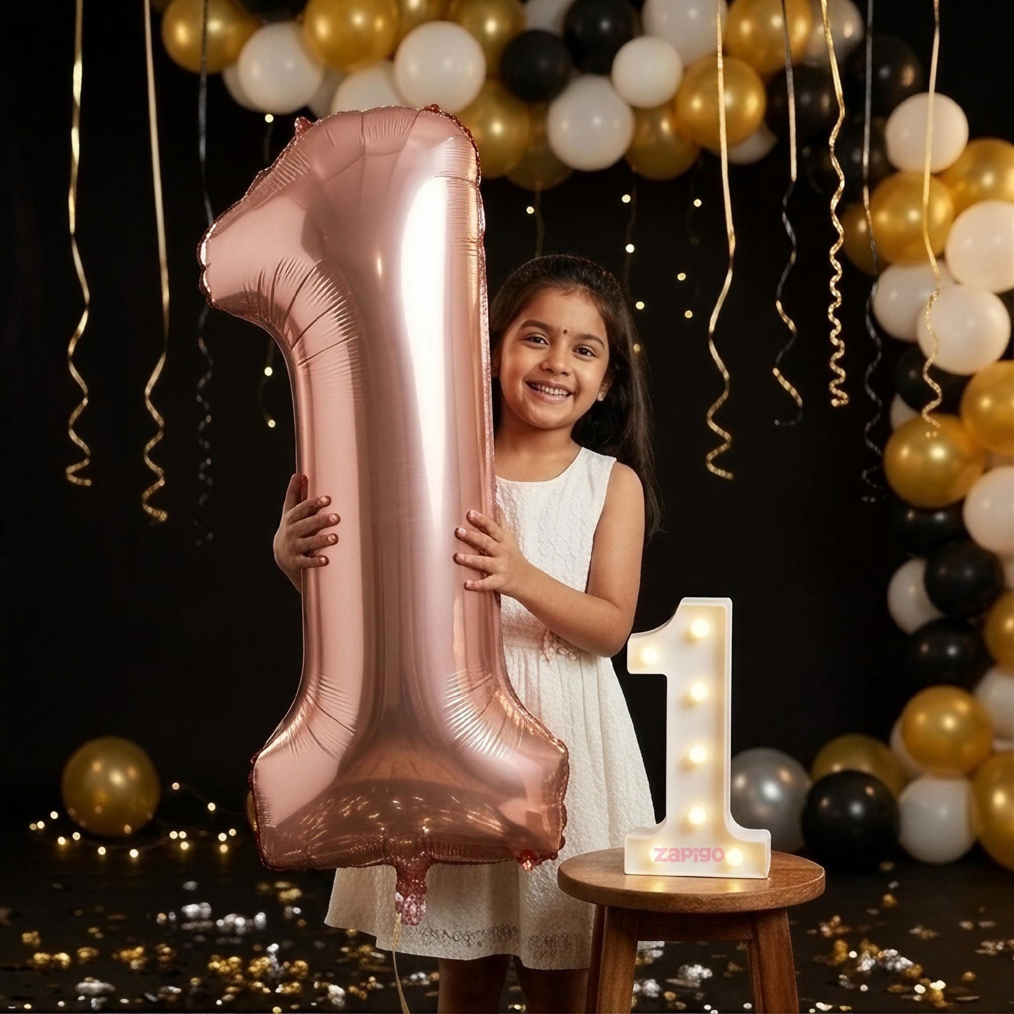 Balloonistics Rose Gold 40-Inch Foil Number 1 Balloon with Matching LED Marquee Light - Combo Set for 1st Birthday, Anniversary, Party Decoration, Photo Booth Backdrop, Cake Table Decor thumbnail 1