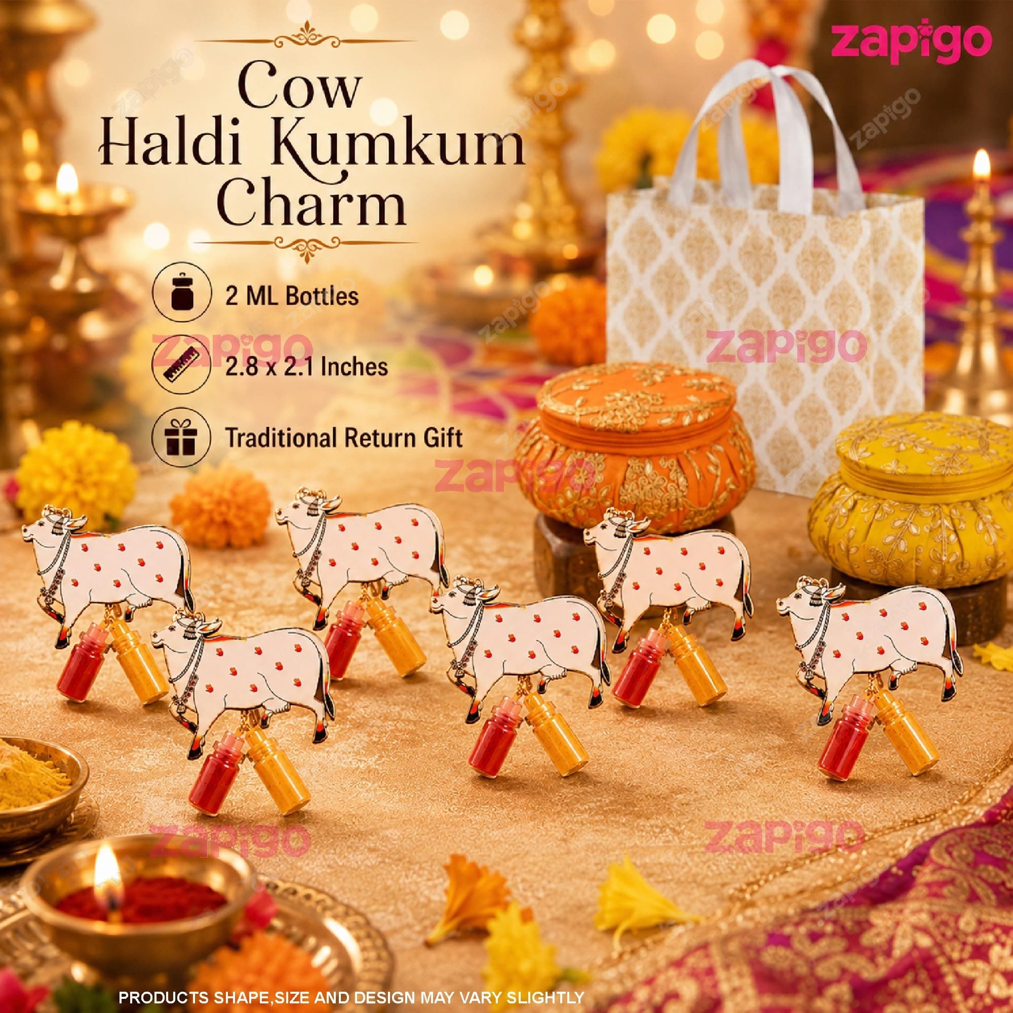 Habba Bangle Box, Cow Kumkum Set and Carry Bag, Traditional Haldi Kumkum Tambulam Hamper for Weddings, Festivals, Baby Showers, Housewarming, Varalakshmi Vratham, Navratri, Deepavali, Pack of 5 thumbnail 5