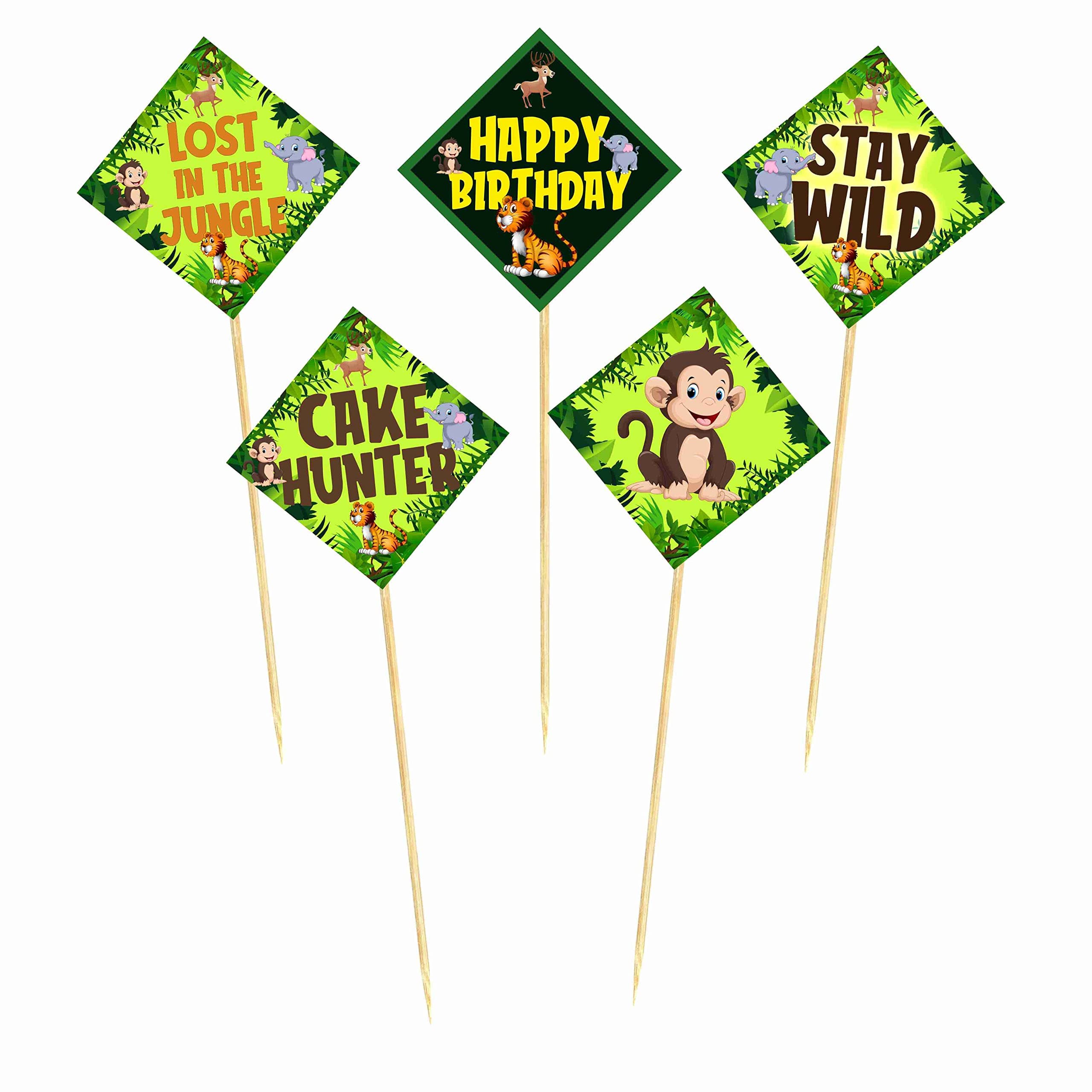 Balloonistics Jungle Animals Cake Toppers Cardstock Cake Decorations Birthday Party Supplies, Zoo Animal Decor for Boys & Girls (Cake Topper - Pack of 10) thumbnail 2
