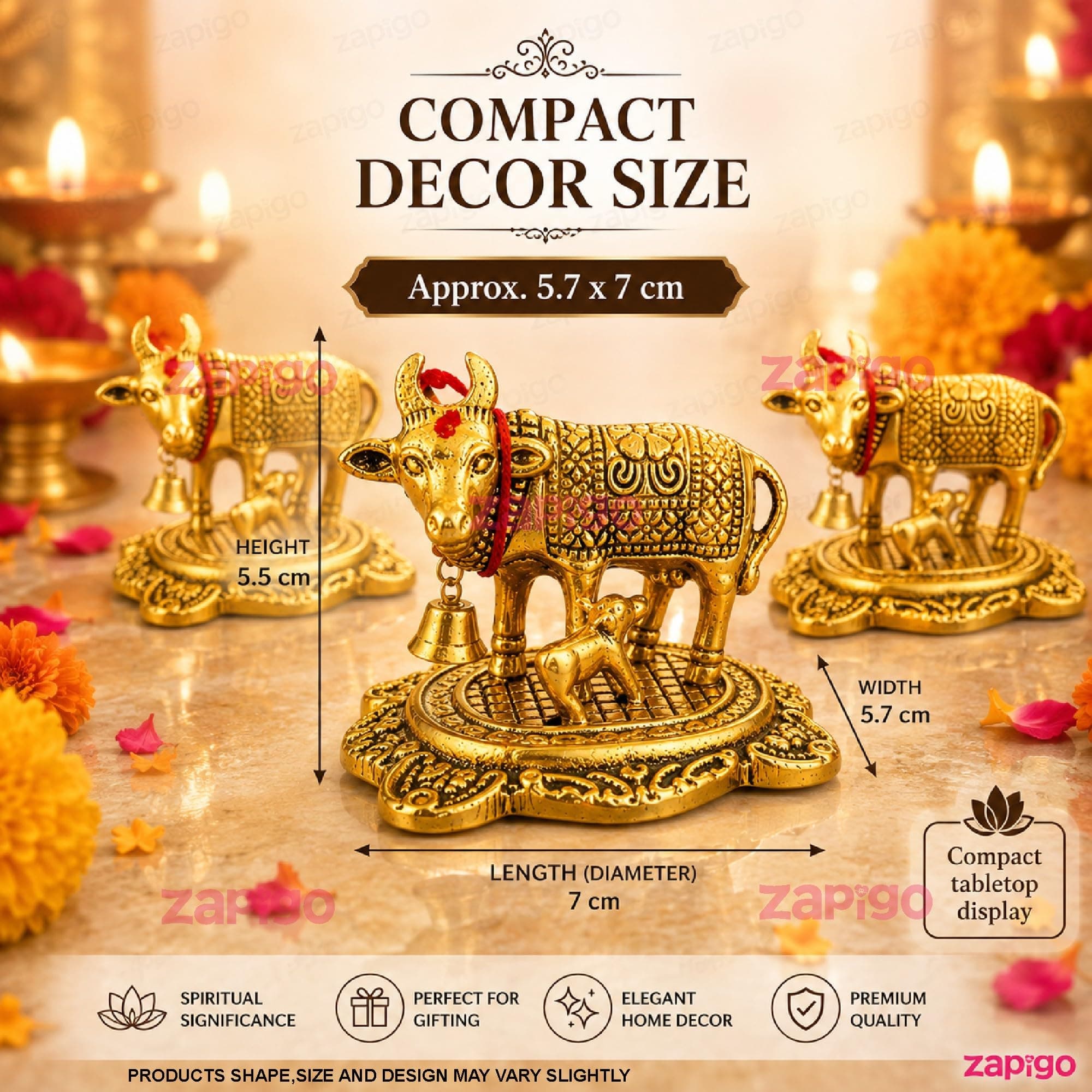 Habba Cow Statue Gold Pooja Return Gift for Women, Traditional Kamadhenu Idol for Tambulam, Sumangali Gift, Varalakshmi Vratham, Deepavali, Griha Pravesh, Weddings & Baby Showers, Pack of 5 thumbnail 3