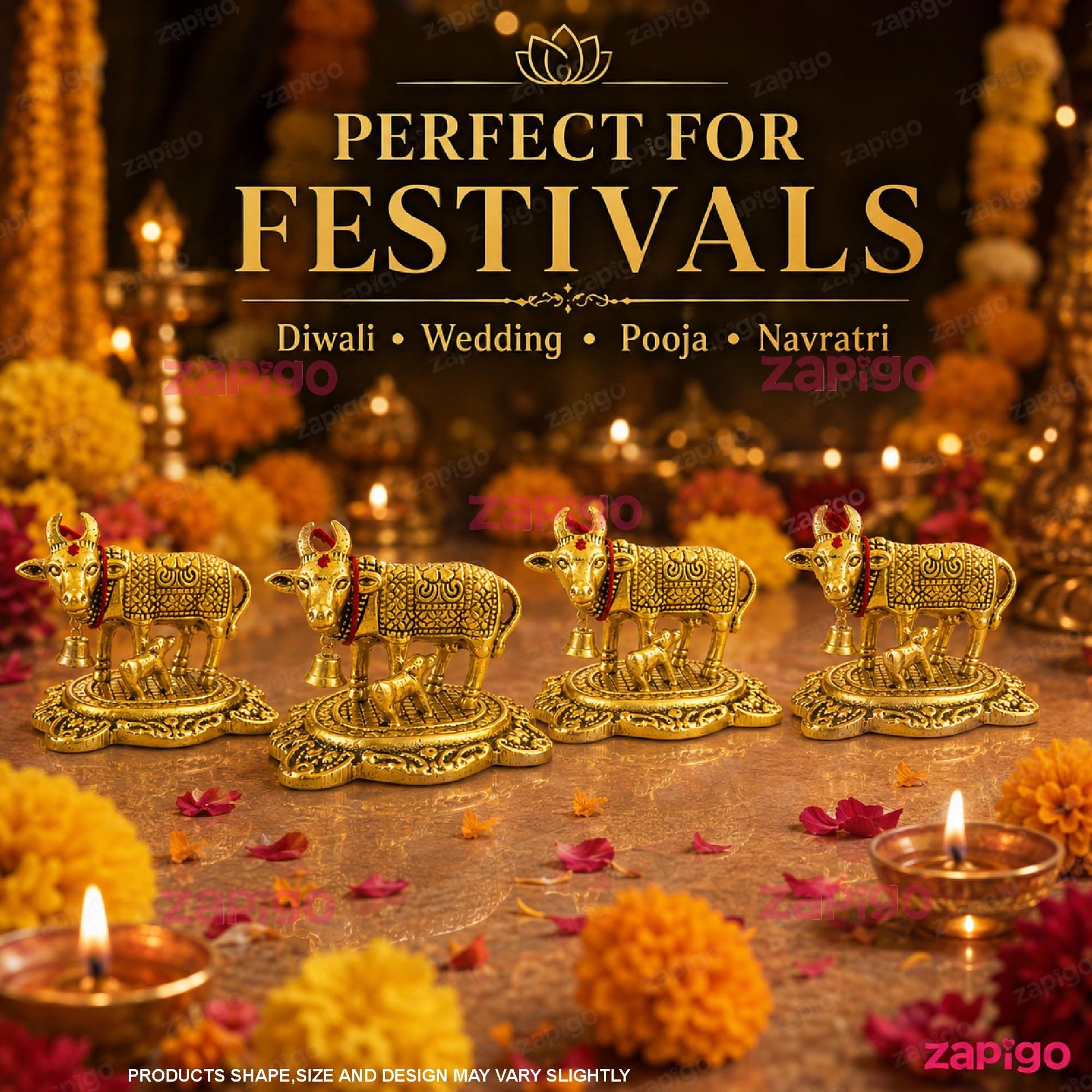 Habba Cow Statue Gold Pooja Return Gift for Women, Traditional Kamadhenu Idol for Tambulam, Sumangali Gift, Varalakshmi Vratham, Deepavali, Griha Pravesh, Weddings & Baby Showers, Pack of 5 thumbnail 4