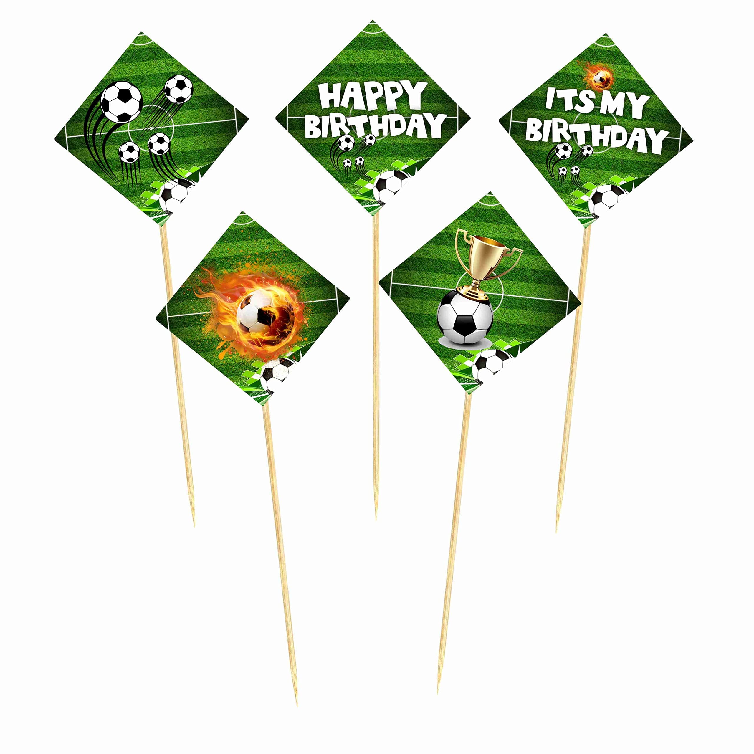 Balloonistics Football Theme Happy Birthday Cake Toppers - Soccer Stadium Birthday Cake Decorations - Premium Cardstock Dessert Picks with Bamboo Sticks for Boys, Kids Cake Topper - Pack of 10) thumbnail 2