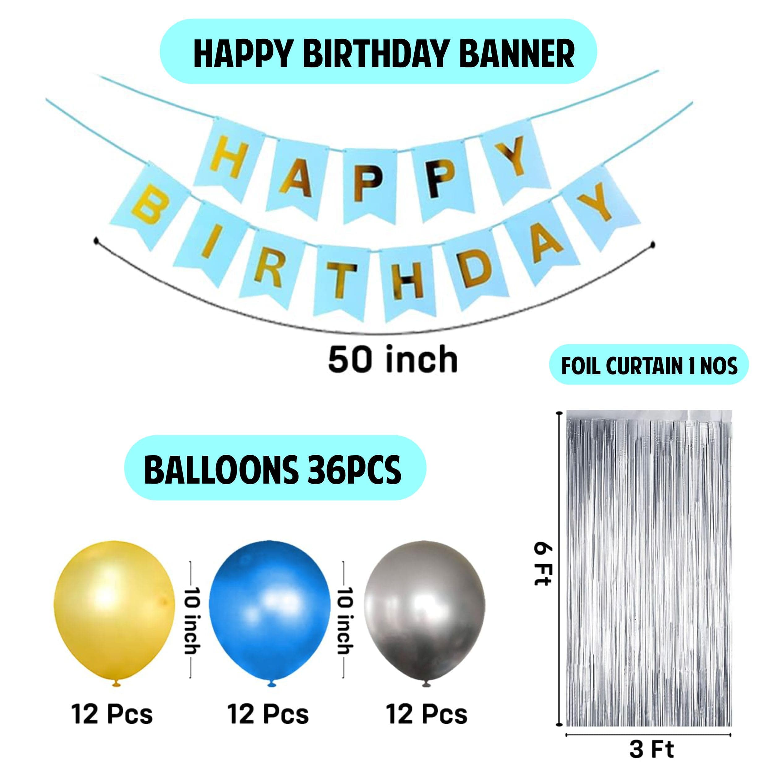 Balloonistics 53 Pcs Vibrant Multicolour Birthday Decoration Kit for Boys & Girls – Happy Birthday Banner, Silver Foil Curtain, Balloons & Arch Strip thumbnail 4