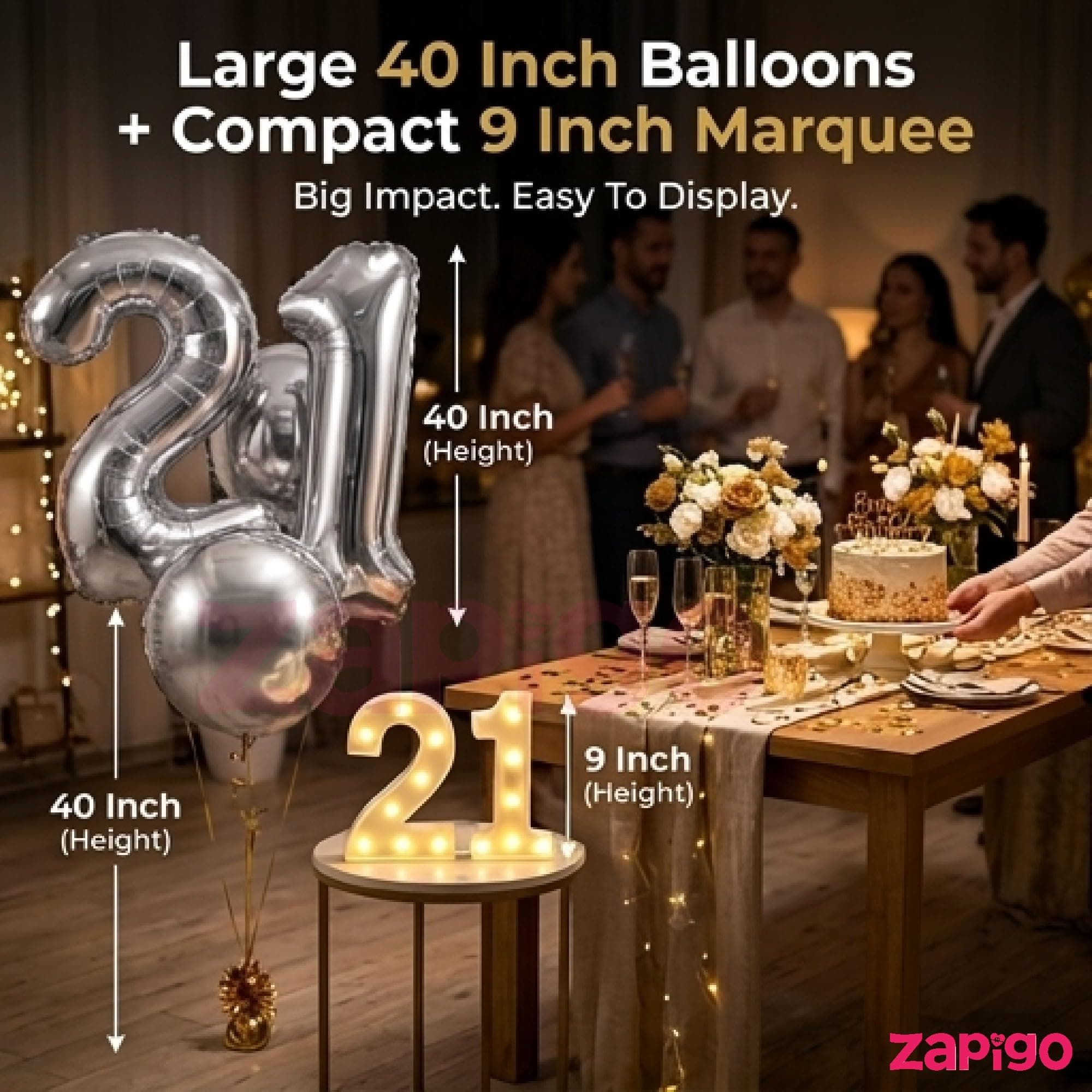 Balloonistics Silver 40-Inch Foil Number 11 Balloon with Matching LED Marquee Light - Combo Set for 11th Birthday, Anniversary, Party Decoration, Photo Booth Backdrop, Cake Table Decor thumbnail 3