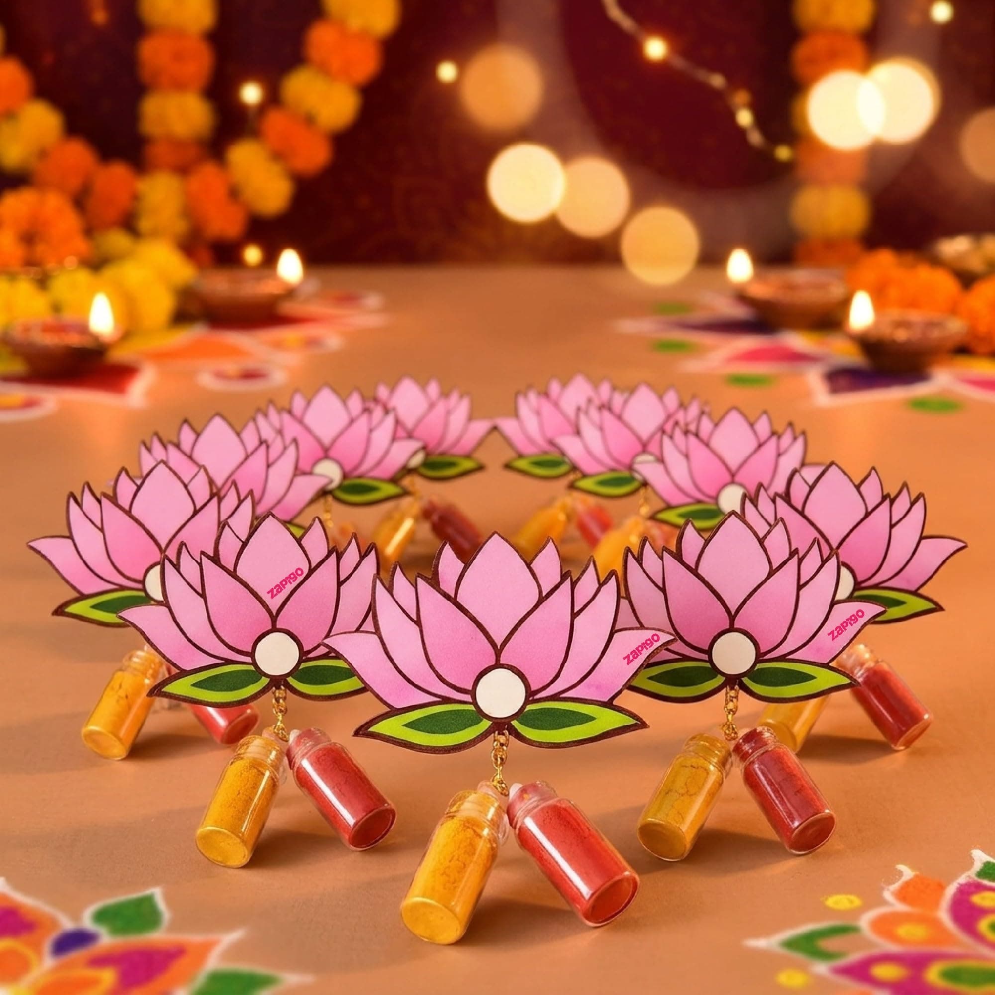 Habba Lotus Design Haldi Kumkum Set, Pasupu Kumkum in Dome Glass Bottle, Traditional Return Gift for Wedding, Pooja, Diwali, Navratri, Varalakshmi Vratham & Indian Festivals - Pack of 10