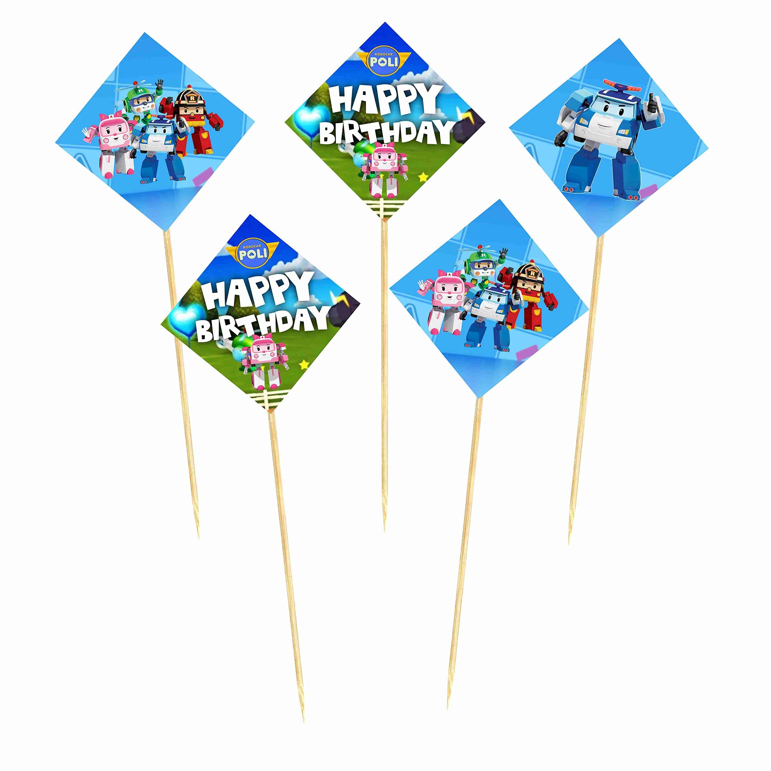 Balloonistics Robo Poli Cake Toppers – Pack of 10 Premium Cardstock Picks – Brooms Town Rescue Team Birthday Party Decorations for Kids' Cakes & Cupcakes thumbnail 2