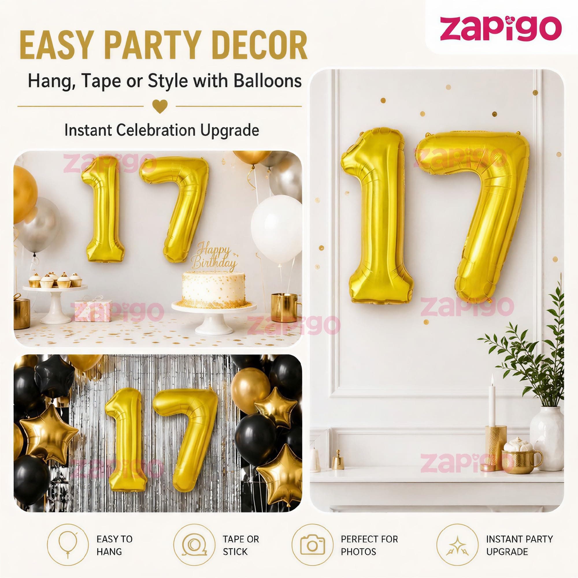 Balloonistics Number 17 Gold Foil Balloon – 17-Inch Metallic Gold “17” Balloon for 17th Birthday & Teen Party Decorations (Gold, Pack of 2) thumbnail 7