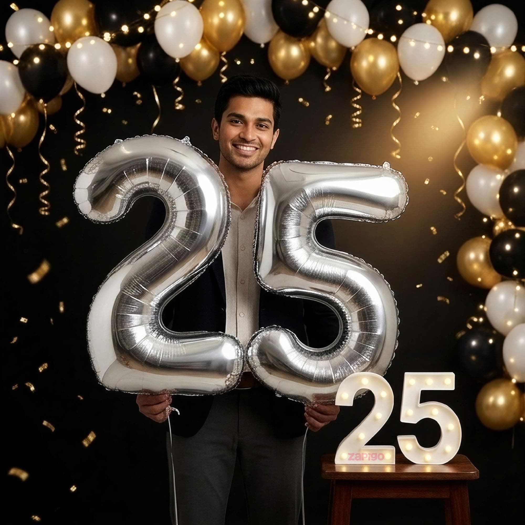 Balloonistics Silver 40-Inch Foil Number 25 Balloon with Matching LED Marquee Light - Combo Set for 25th Birthday, Anniversary, Party Decoration, Photo Booth Backdrop, Cake Table Decor thumbnail 1