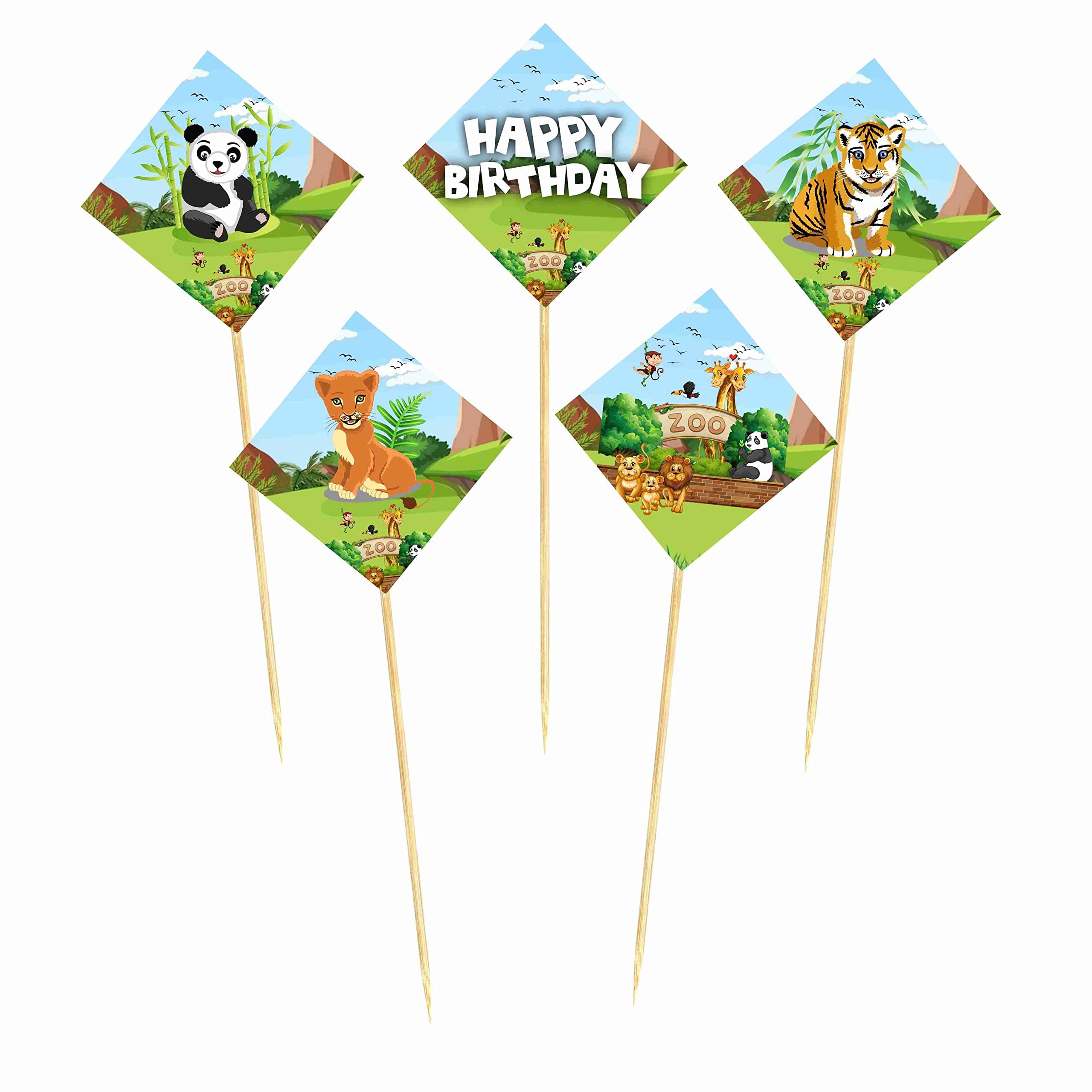 Balloonistics Zoo Theme Cake Topper - Large Double-Sided "Wild One" Cardstock Decoration with Lion, Giraffe & Monkey - Jungle Safari & Animal Kingdom Birthday Party Supplies (Cake Topper - Pack of 10) thumbnail 2