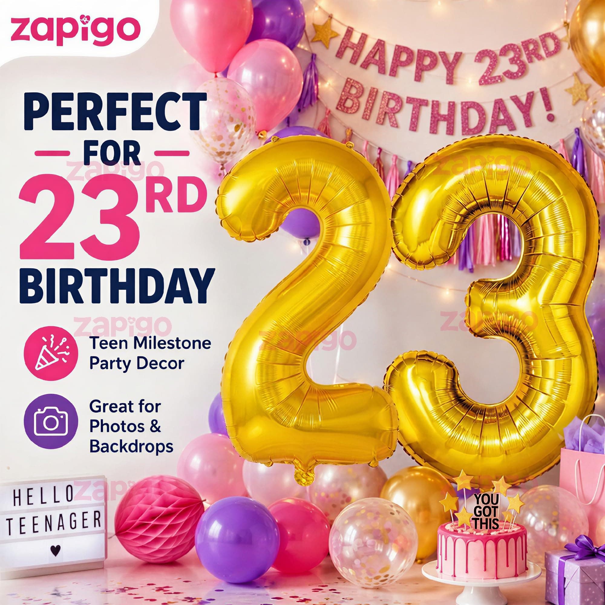 Balloonistics Number 23 Gold Foil Balloon – 17-Inch Metallic '23' Balloon Pack of 2 for 23rd Birthday & Young Adult Party Decoration thumbnail 4