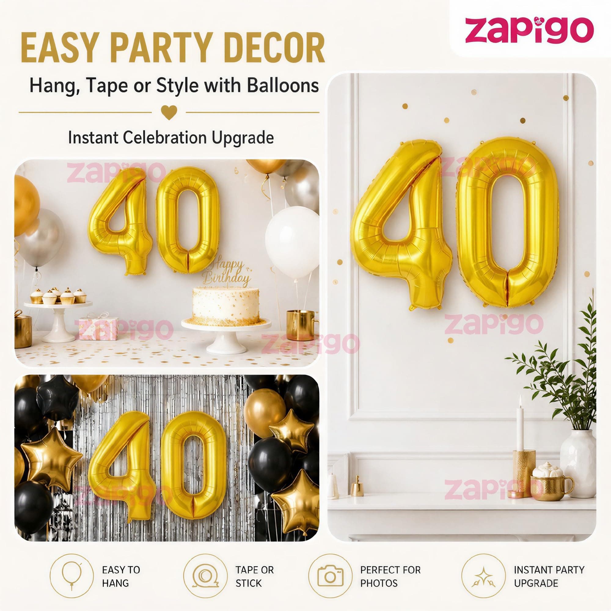 Balloonistics Number 40 Gold Foil Balloon – 17-Inch Metallic '40' Balloon Pack of 2 for 40th Birthday, Fabulous Forty & Milestone Party Decoration thumbnail 7