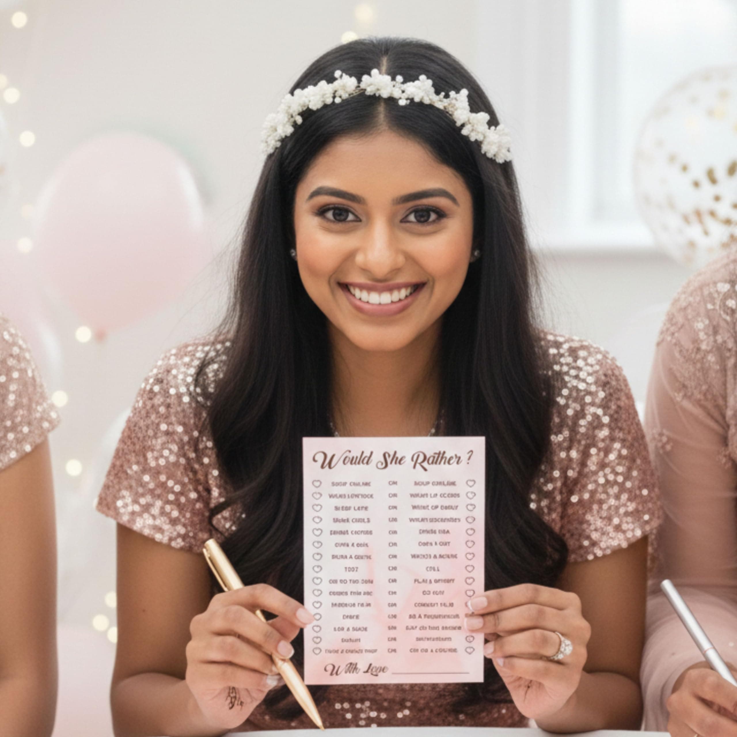 Balloonistics “Would She Rather?” Bridal Shower Game Cards – Pack of 10 – Elegant Pink & Gold Activity Cards for Hen Parties, Weddings & Bachelorette Celebrations – Premium Cardstock thumbnail 3