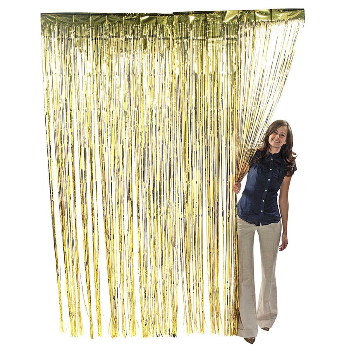 Balloonistics Gold Metallic Fringe Foil Curtain – 3 × 6 Feet Shimmer Tinsel Backdrop for Birthday, Wedding, Anniversary & Festive Party Decoration (Gold, Pack of 1) thumbnail 1