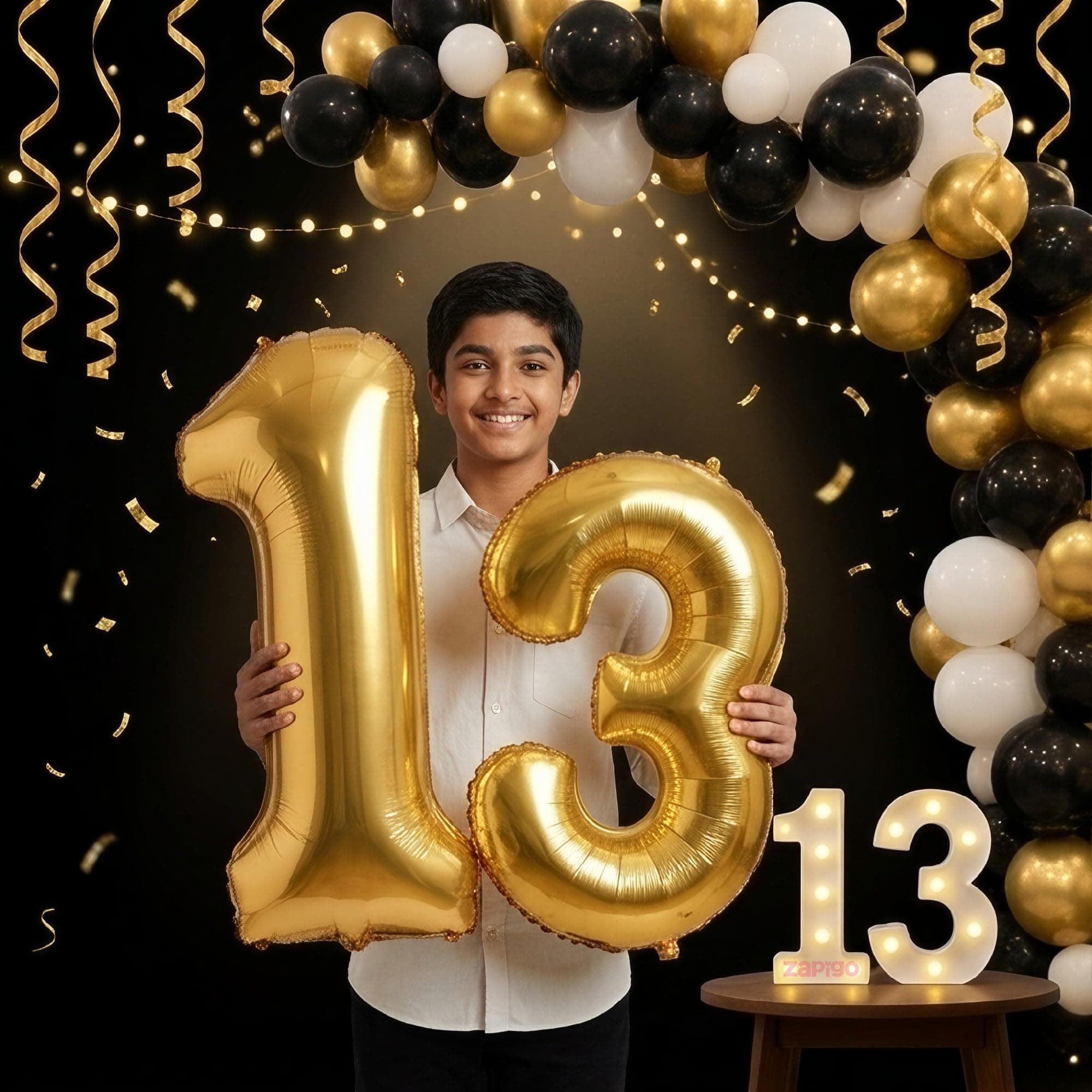 Balloonistics Gold 40-Inch Foil Number 13 Balloon with Matching LED Marquee Light - Combo Set for 13th Birthday Decoration, Photo Booth Backdrop, Party Decor thumbnail 1