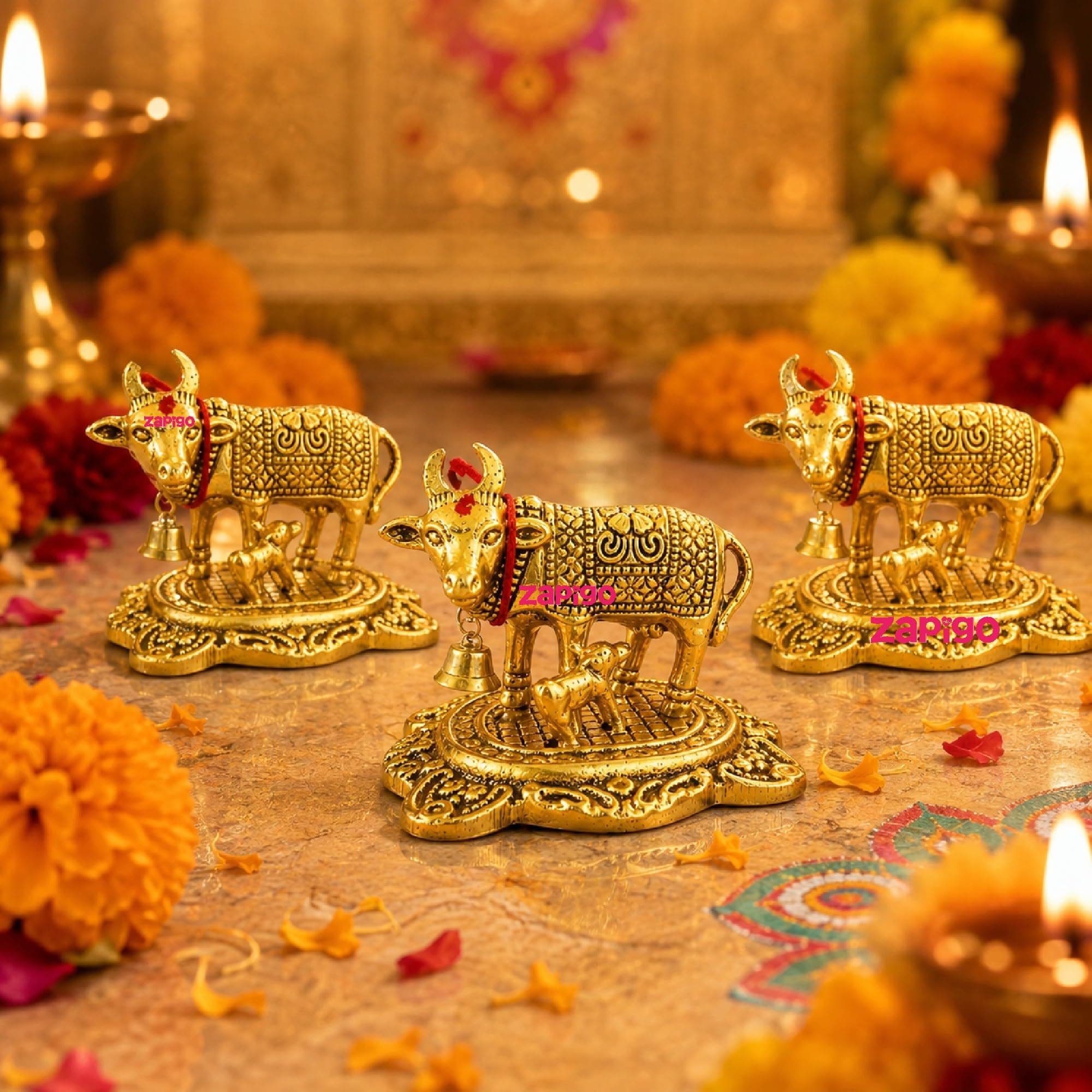 Habba Cow Statue Gold Pooja Return Gift for Women, Traditional Kamadhenu Idol for Tambulam, Sumangali Gift, Varalakshmi Vratham, Deepavali, Griha Pravesh, Weddings & Baby Showers, Pack of 5 thumbnail 1