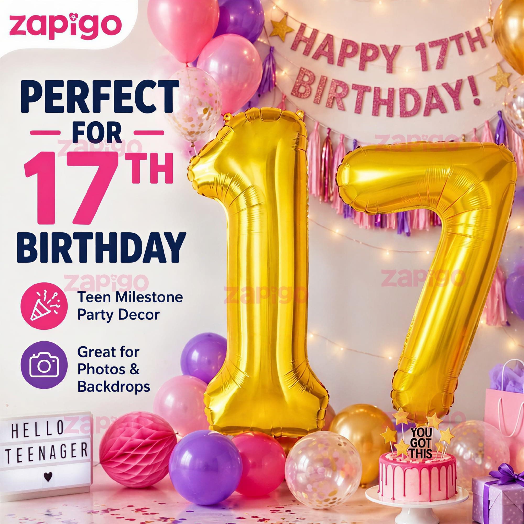 Balloonistics Number 17 Gold Foil Balloon – 17-Inch Metallic Gold “17” Balloon for 17th Birthday & Teen Party Decorations (Gold, Pack of 2) thumbnail 4