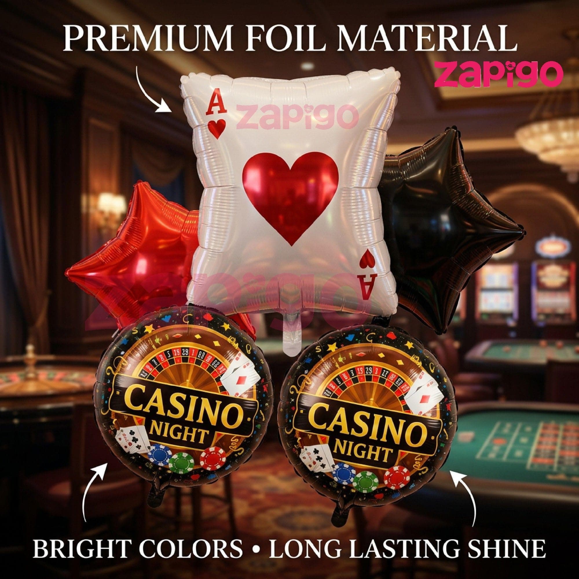Balloonistics Casino Ace Cards Theme Happy Birthday Balloon Bouquet Pack Of 5 thumbnail 3