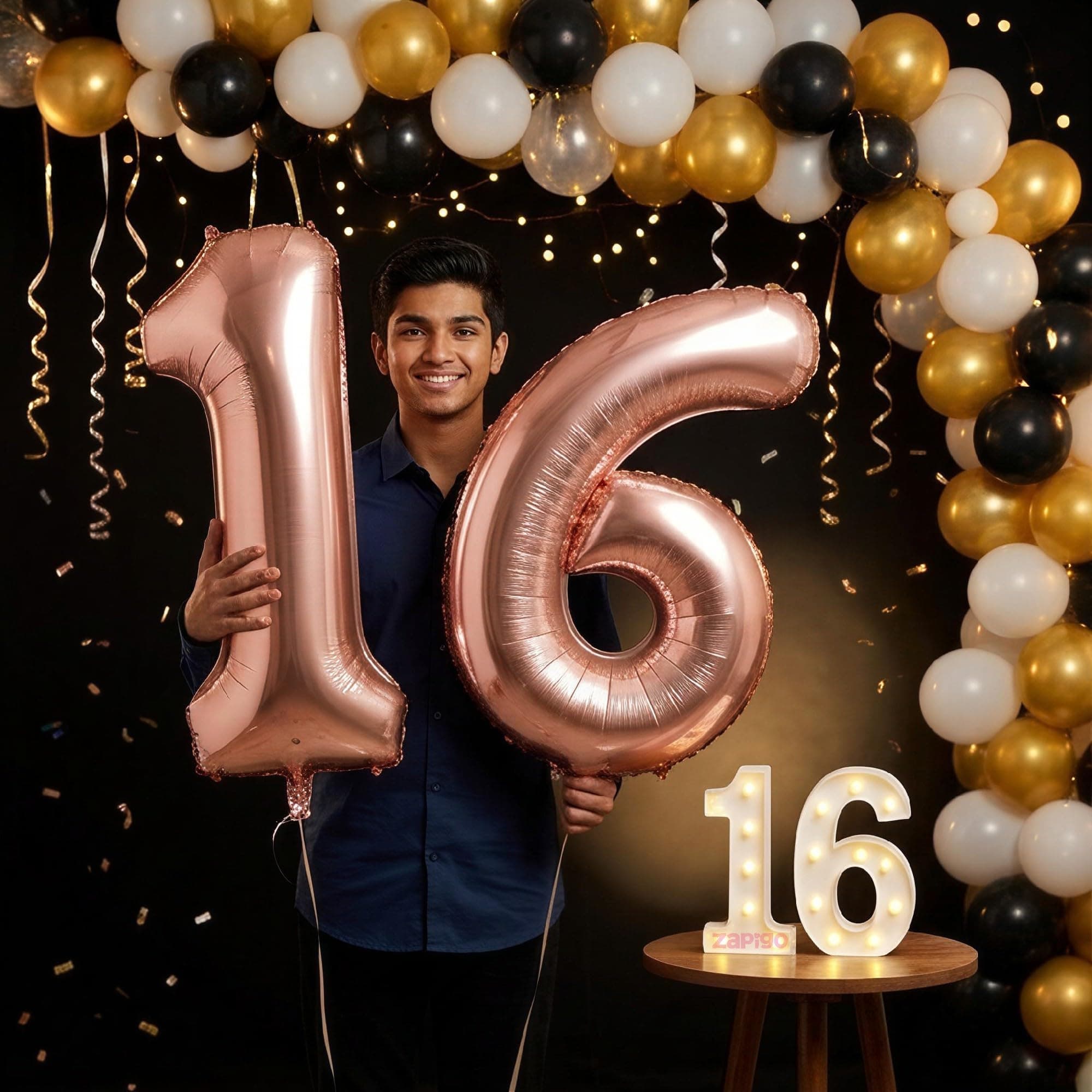 Balloonistics Rose Gold 40-Inch Foil Number 16 Balloon with Matching LED Marquee Light - Combo Set for 16th Birthday, Anniversary, Party Decoration, Photo Booth Backdrop thumbnail 1
