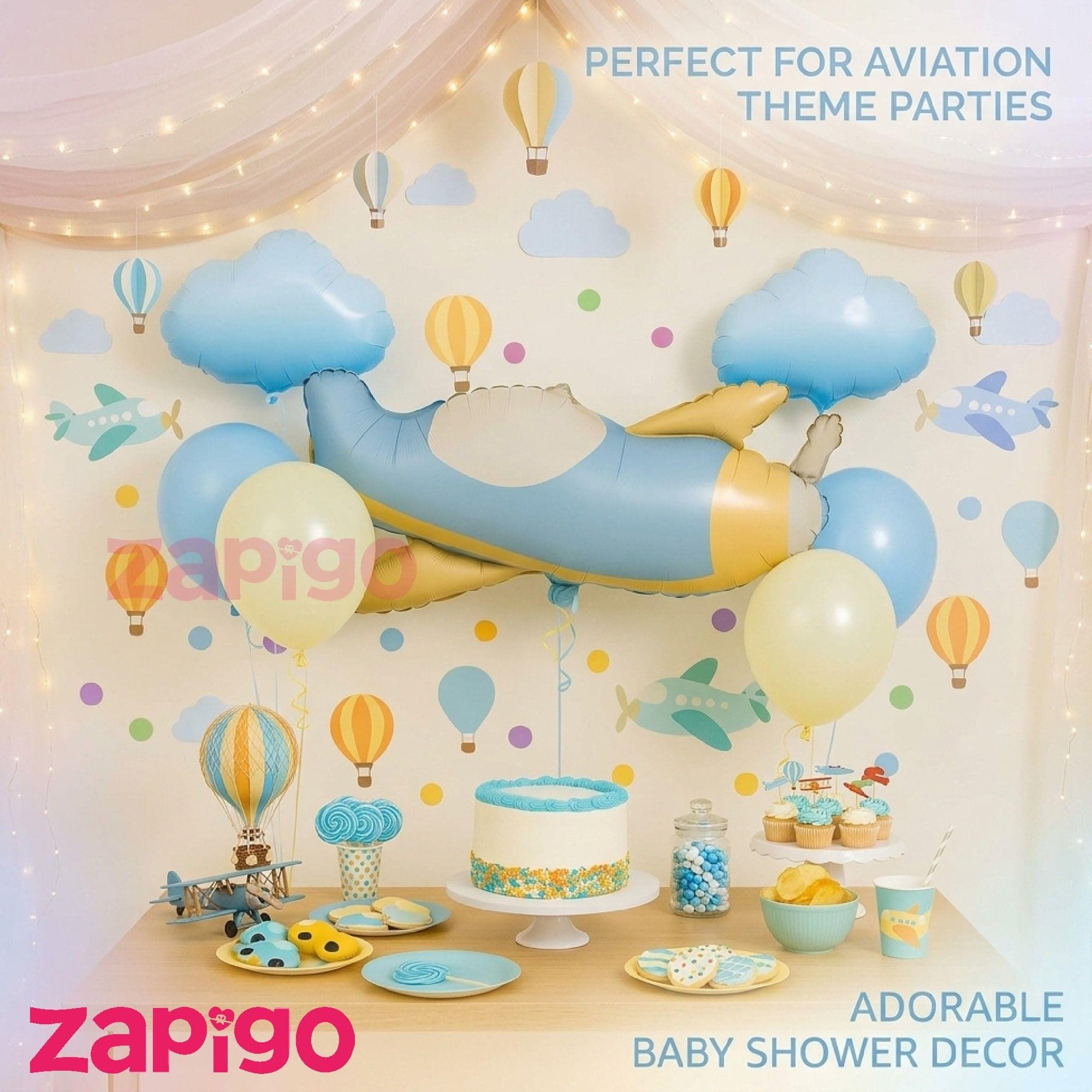 Balloonistics Aeroplane And Clouds V1St Birthday Pink Cloud Theme Happy Birthday Balloon Bouquet Pack Of 7 thumbnail 4