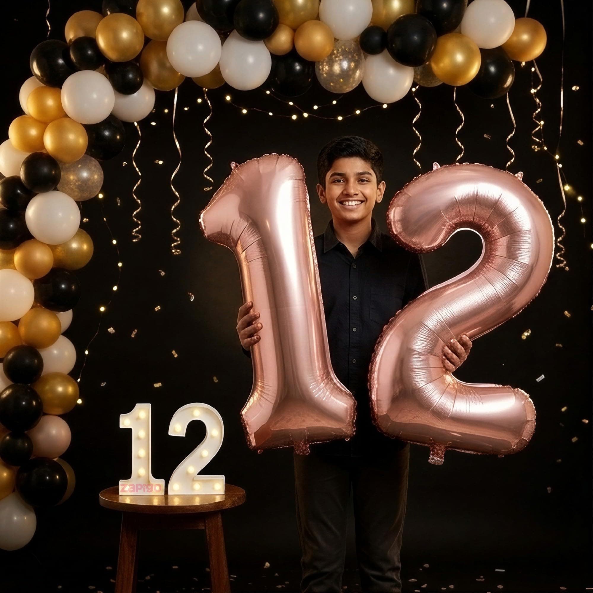 Balloonistics Rose Gold 40-Inch Foil Number 12 Balloon with Matching LED Marquee Light - Combo Set for 12th Birthday, Anniversary, Party Decoration, Photo Booth Backdrop thumbnail 1
