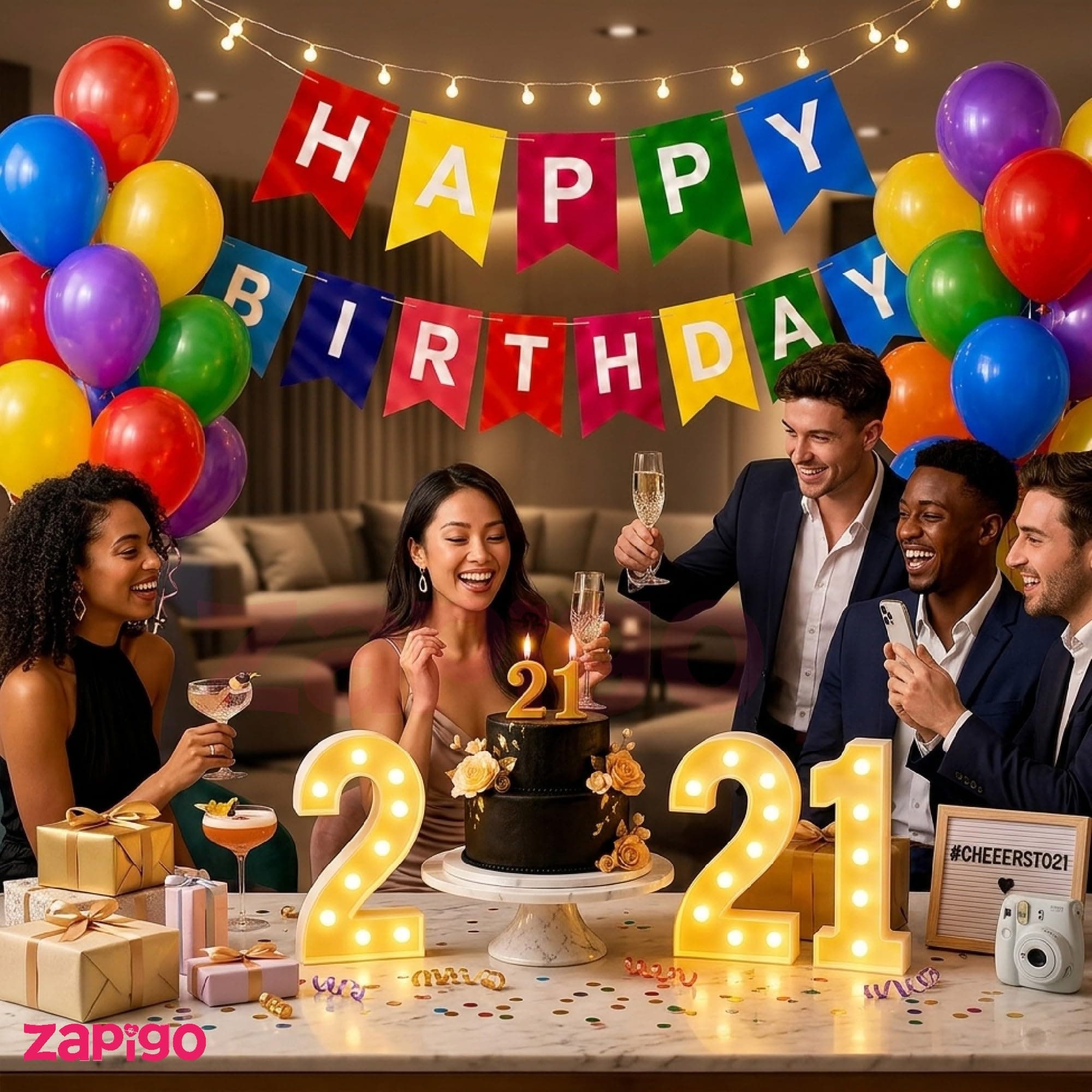 Balloonistics 55 Pcs 21st Birthday Decoration Kit - Number 21 Foil Balloons, Happy Birthday Banner, Latex Balloons & Arch Tools for Party Room Decor, Photo Booth Backdrop, Balloon Garland thumbnail 3