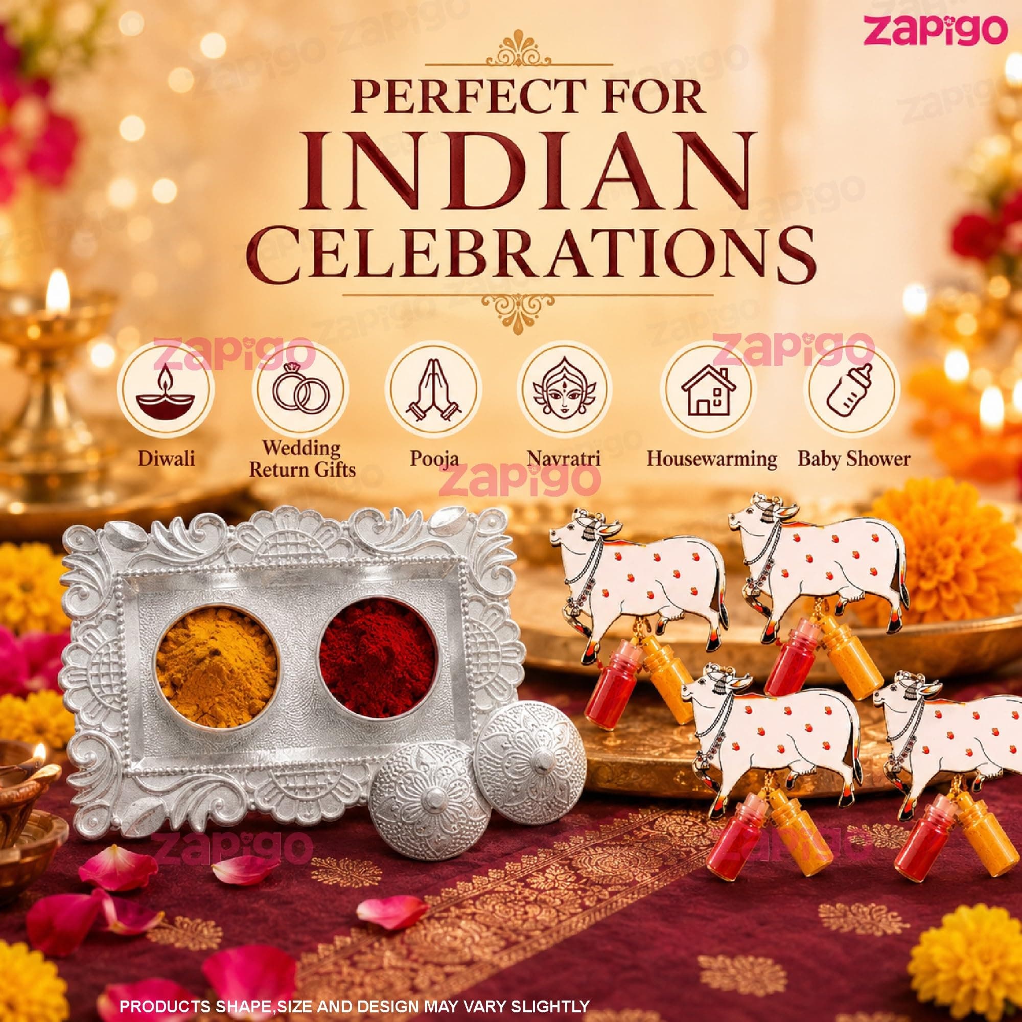 Habba Bangle Box, Cow Kumkum, Blouse Piece, Silver Plate, Silver Stand & Gift Bag, Traditional Haldi Kumkum Tambulam Hamper for Weddings, Varalakshmi Vratham, Baby Showers, Pack of 5 thumbnail 6