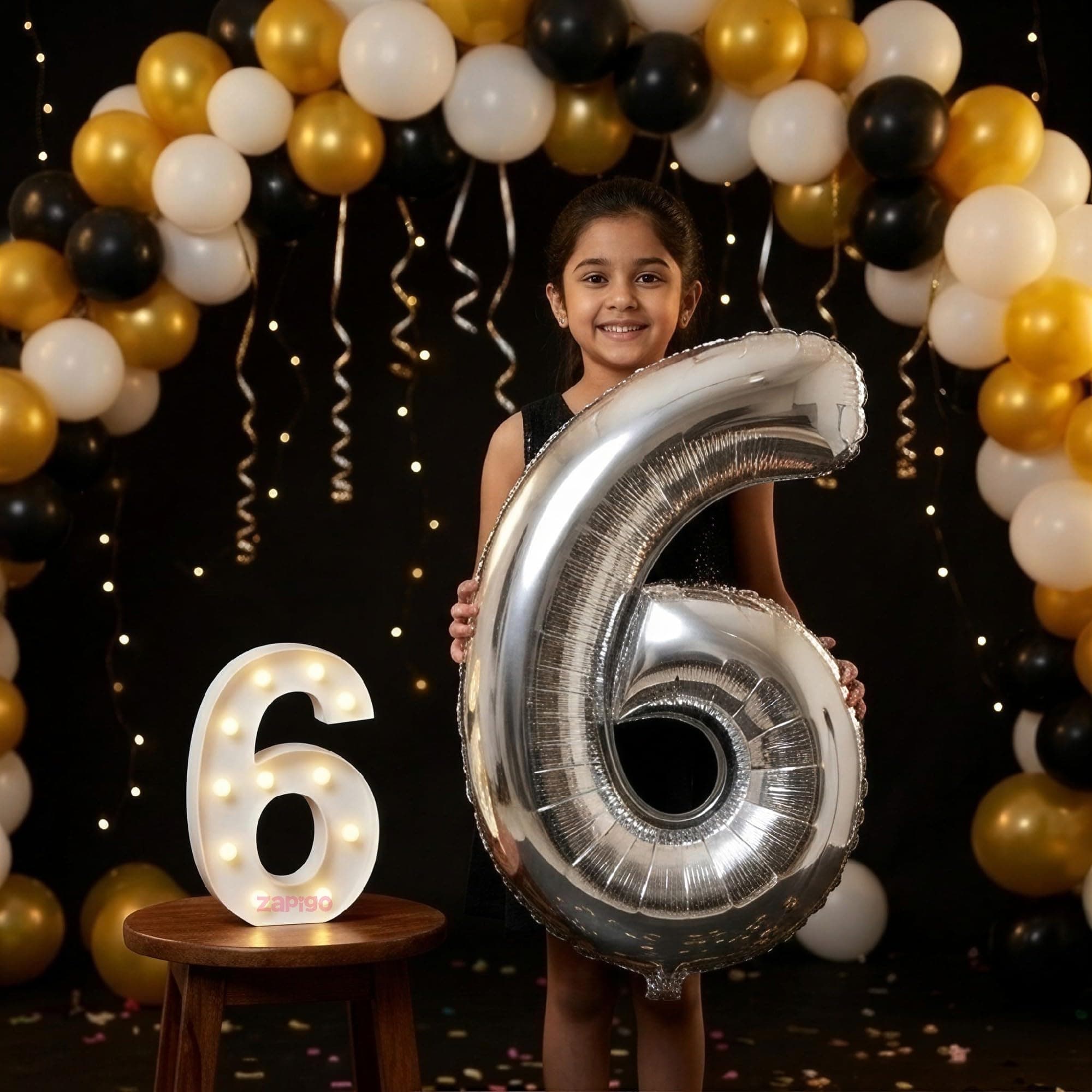 Balloonistics Silver 40-Inch Foil Number 6 Balloon with Matching LED Marquee Light - Combo Set for 6th Birthday, Anniversary, Party Decoration, Photo Booth Backdrop thumbnail 1