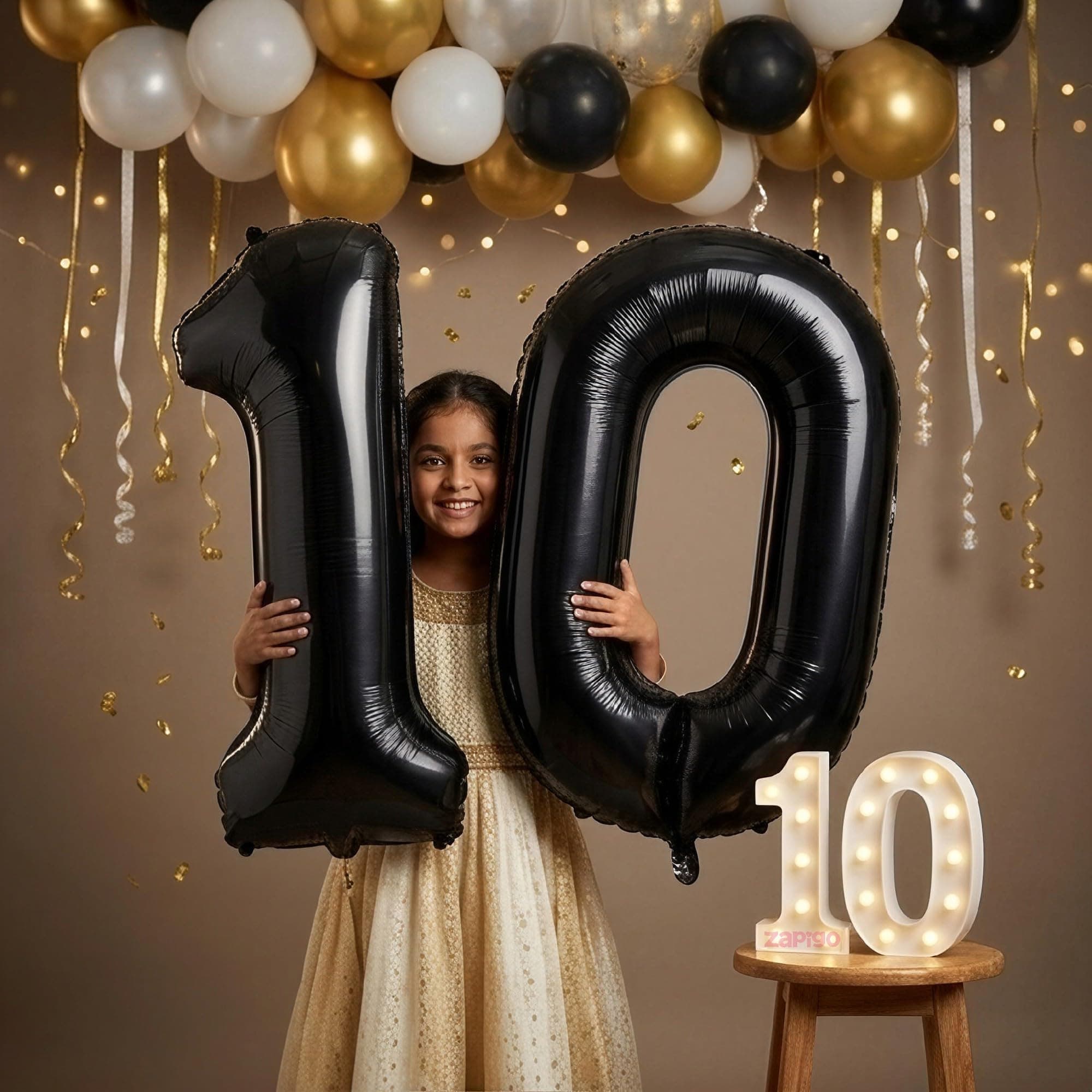 Balloonistics Black 40-Inch Foil Number 10 Balloon with Matching LED Marquee Light - Combo Set for 10th Birthday, Anniversary, Party Decoration, Photo Booth Backdrop, Cake Table Decor thumbnail 1