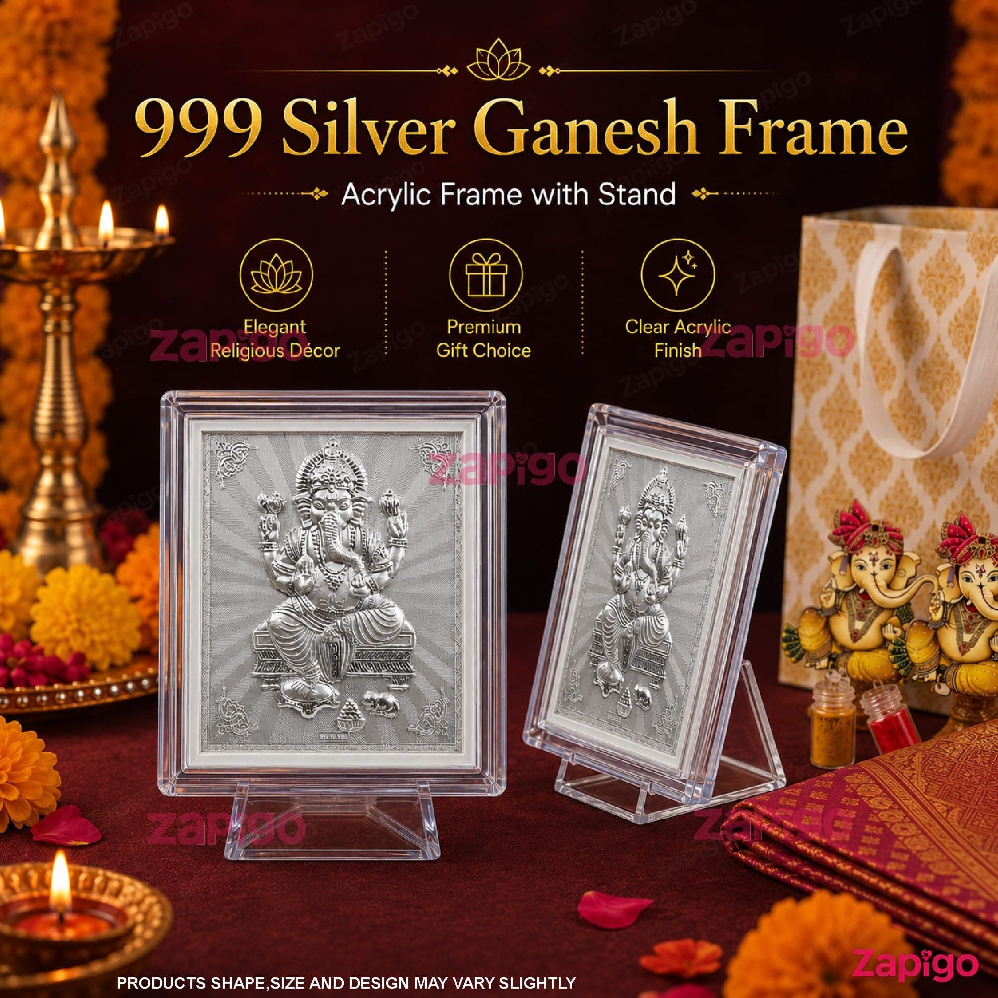 Habba Ganesha Frame Pooja Return Gift Combo for Women, Includes Ganesha Kumkum, Carry Bag, Blouse Piece, Traditional Haldi Kumkum Tambulam Hamper for Ganesh Chaturthi & Festivals, Pack of 5 thumbnail 4